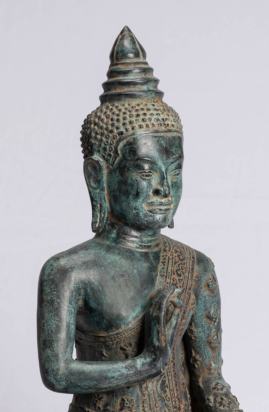 Buddha-Statue – Buddha – sitzender Bronze-Buddha-Statue im antiken Khmer-Stil, der Mudra lehrt – 45 cm