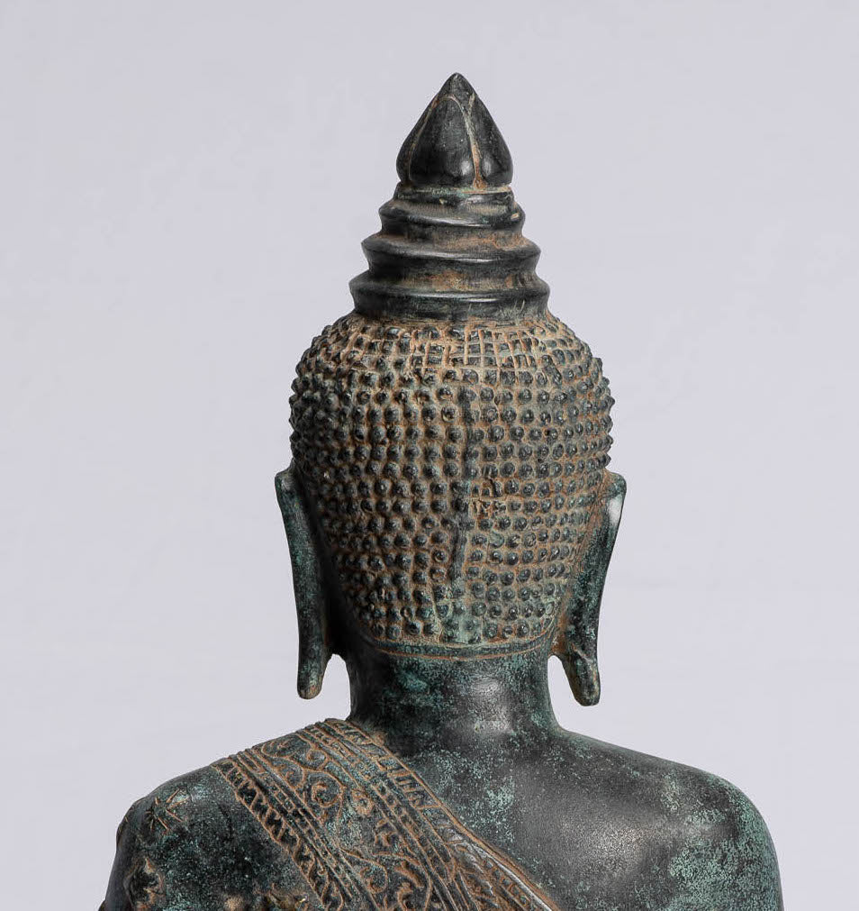 Buddha-Statue – Buddha – sitzender Bronze-Buddha-Statue im antiken Khmer-Stil, der Mudra lehrt – 45 cm
