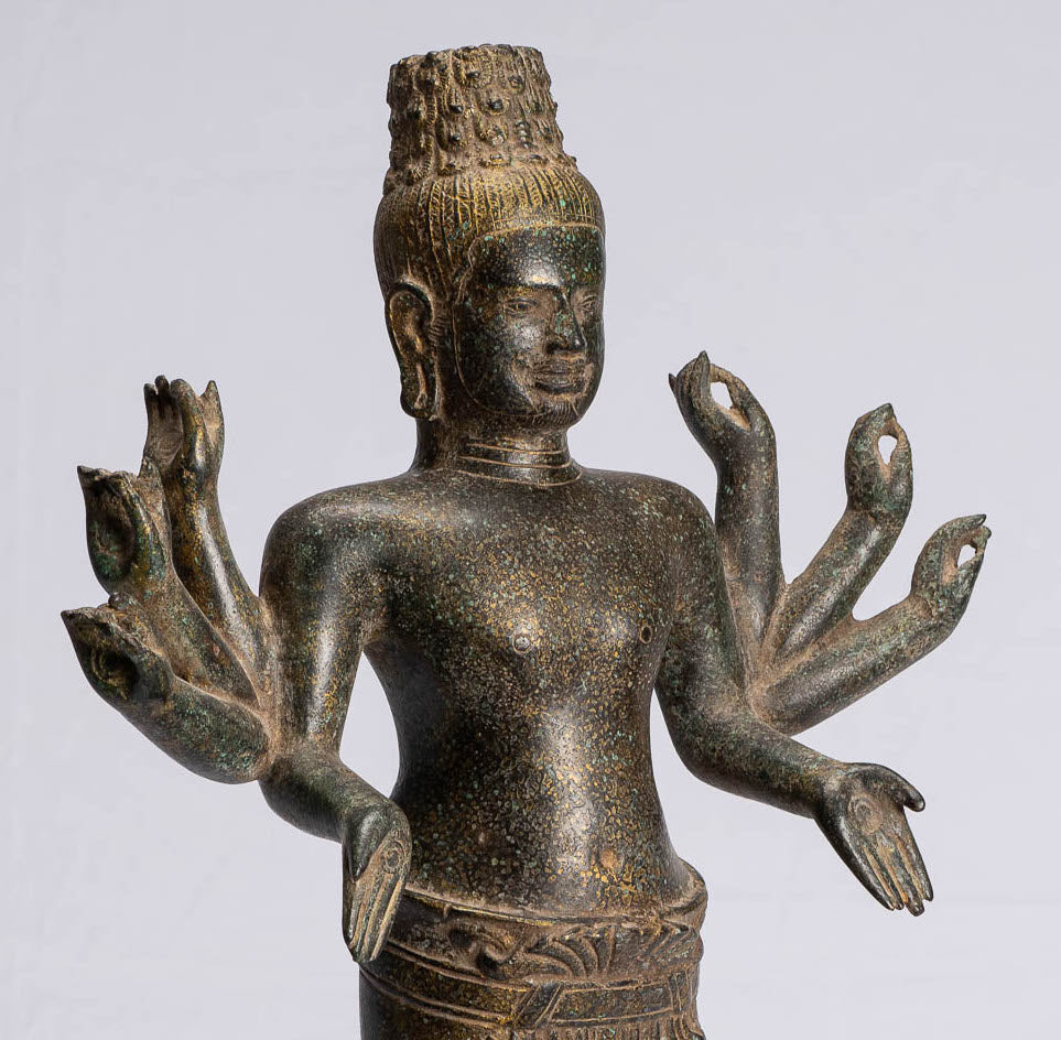 Antike Khmer Stil Bronze Bayon Stil Stehende Lokeshvara Statue 23cm/22"