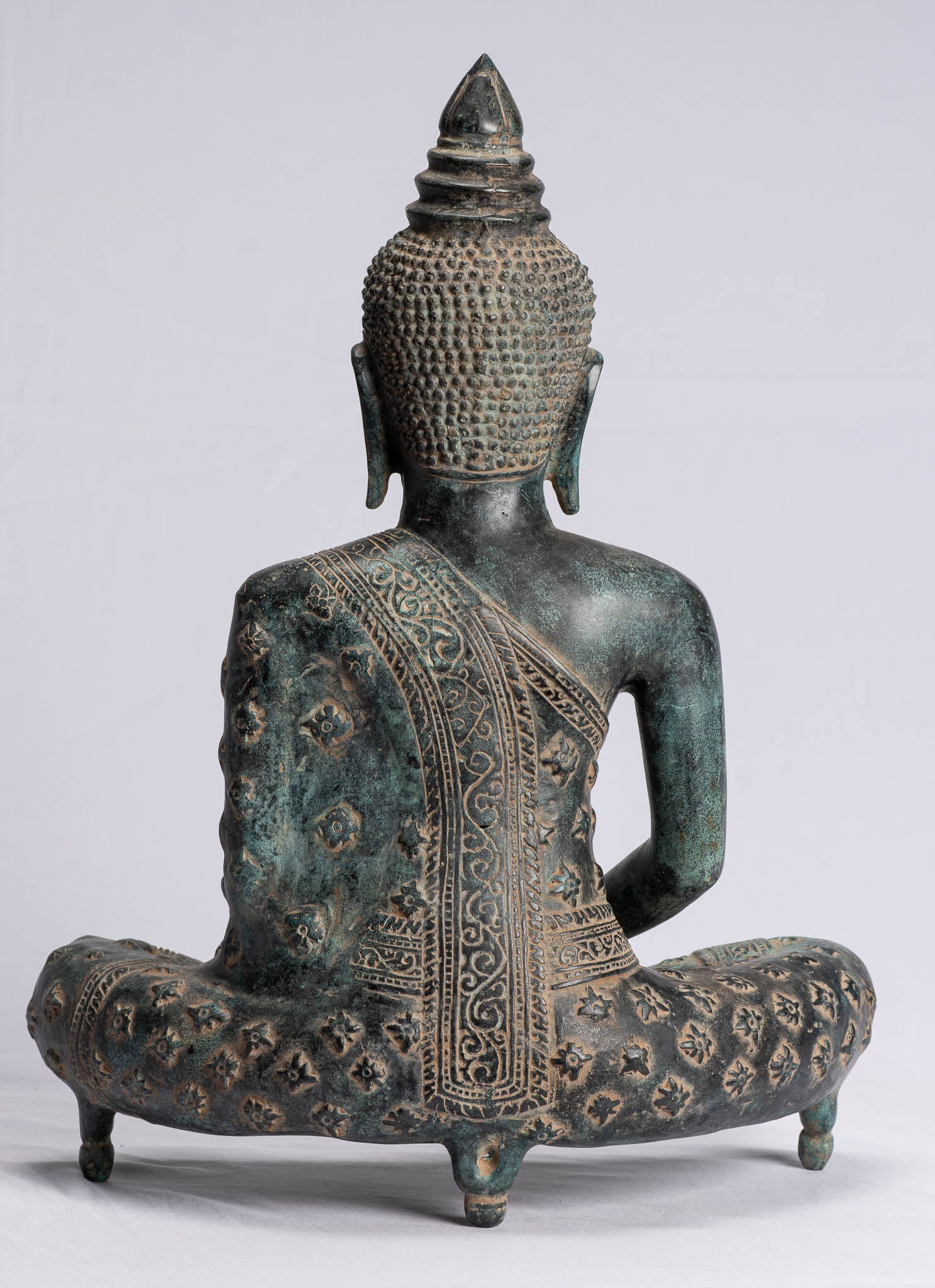 Buddha-Statue – Antiker Khmer-Stil, Bronze, sitzende Amitabha-Meditations-Buddha-Statue – 44 cm.