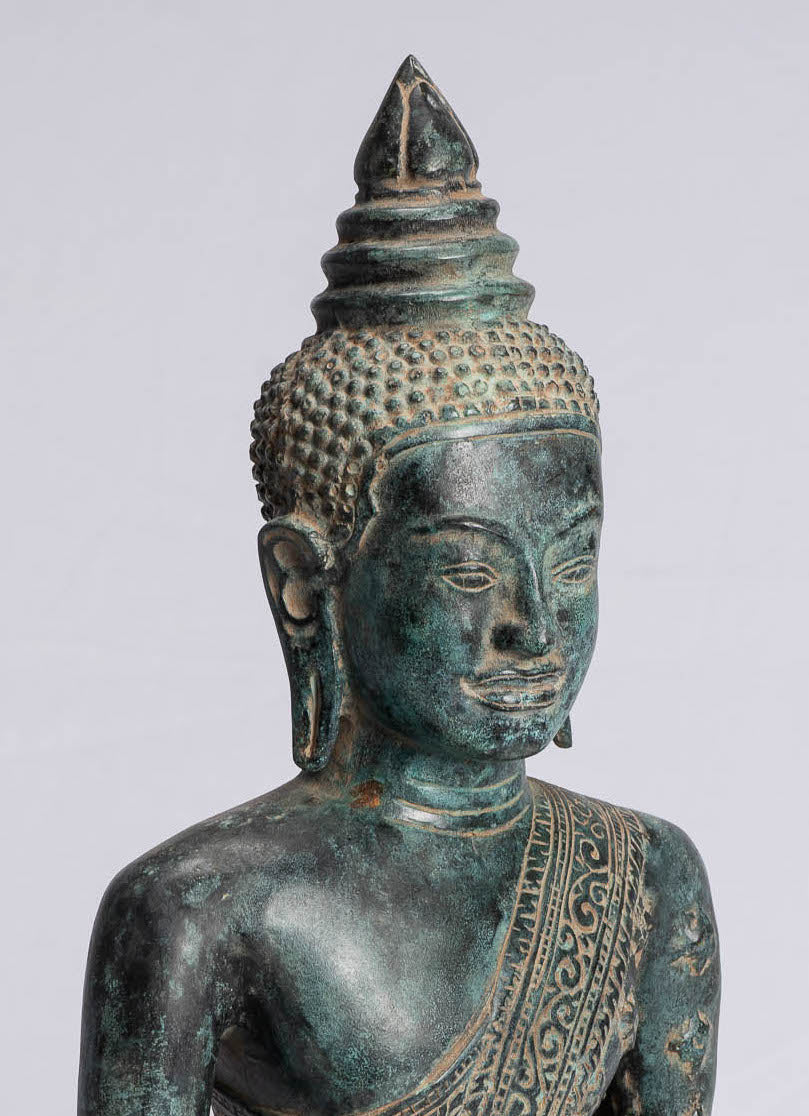 Buddha-Statue – Antiker Khmer-Stil, Bronze, sitzende Amitabha-Meditations-Buddha-Statue – 44 cm.
