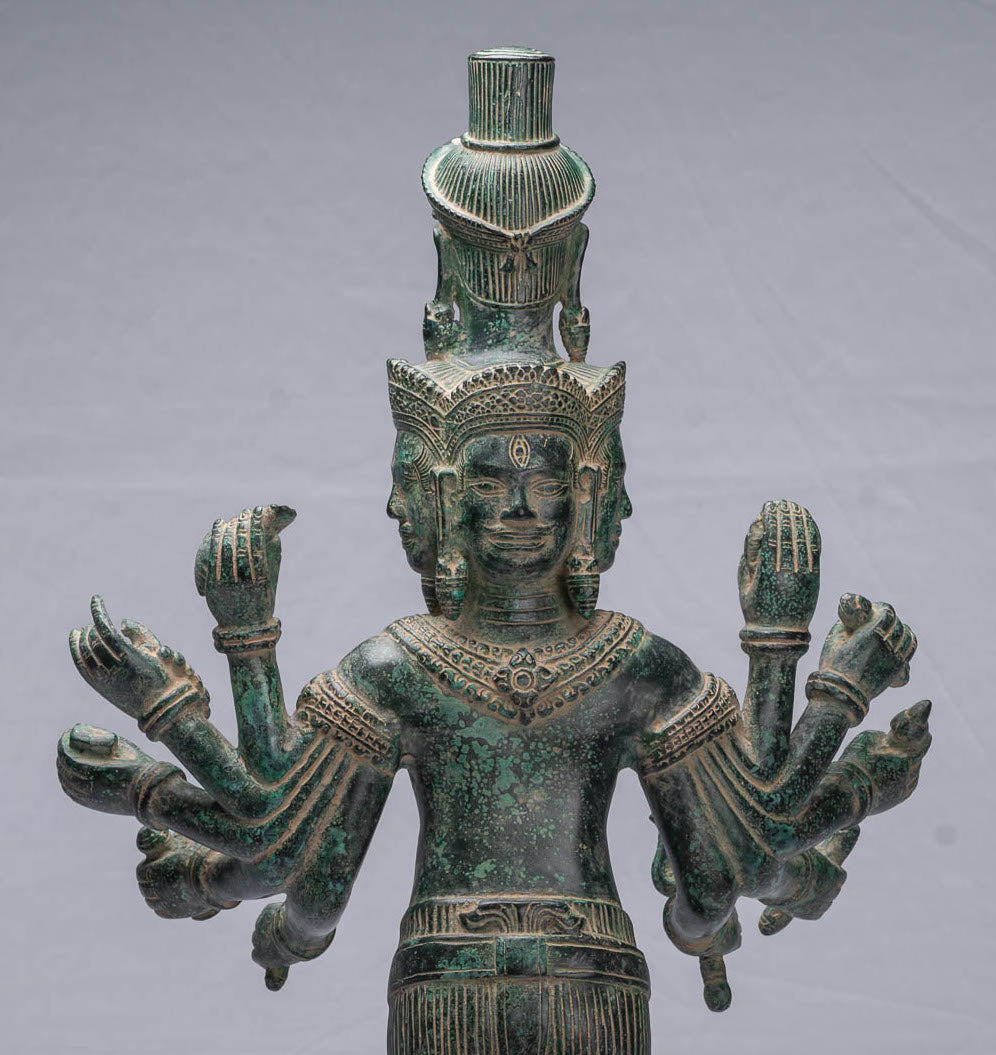 Antique Khmer Style Bronze Bayon Statue Shiva in piedi e Yoni - 59 cm/24 "