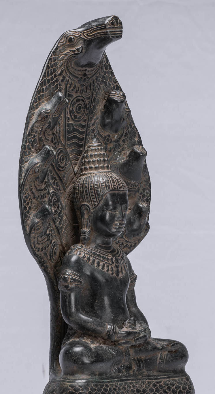 Bouddha Statue-Antique Bayon Style Khmer Seated Bronze Naga Meditation Bouddha-43cm/17 "