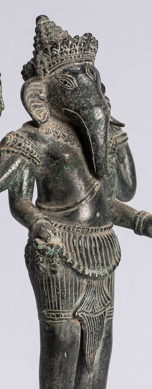 Statue de Ganesha – Statue de Bayon Ganesh debout en bronze antique de style khmer – 40 cm