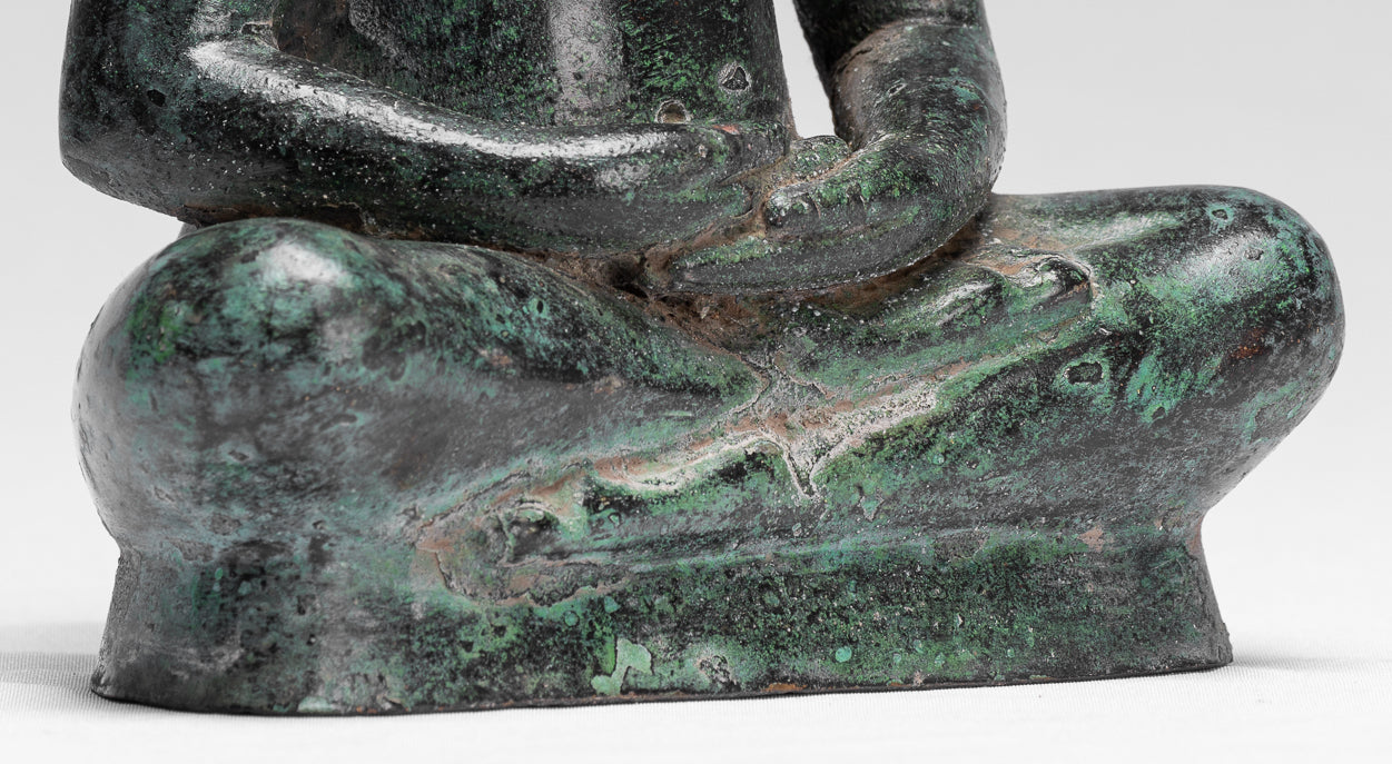 Statue antique de méditation en bronze assis de style khmer Jayavarman VII - 18 cm/7"