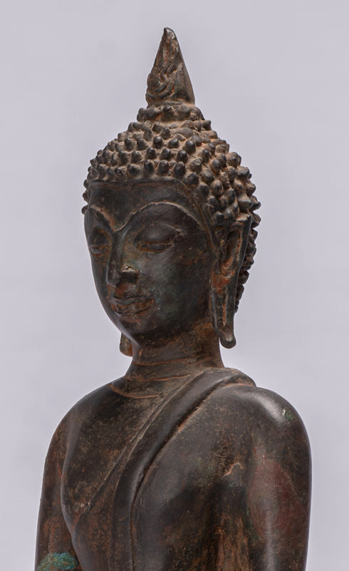 Buddha-Statue – Antike sitzende Erleuchtungs-Buddha-Statue im Ayutthaya-Stil – 29 cm.