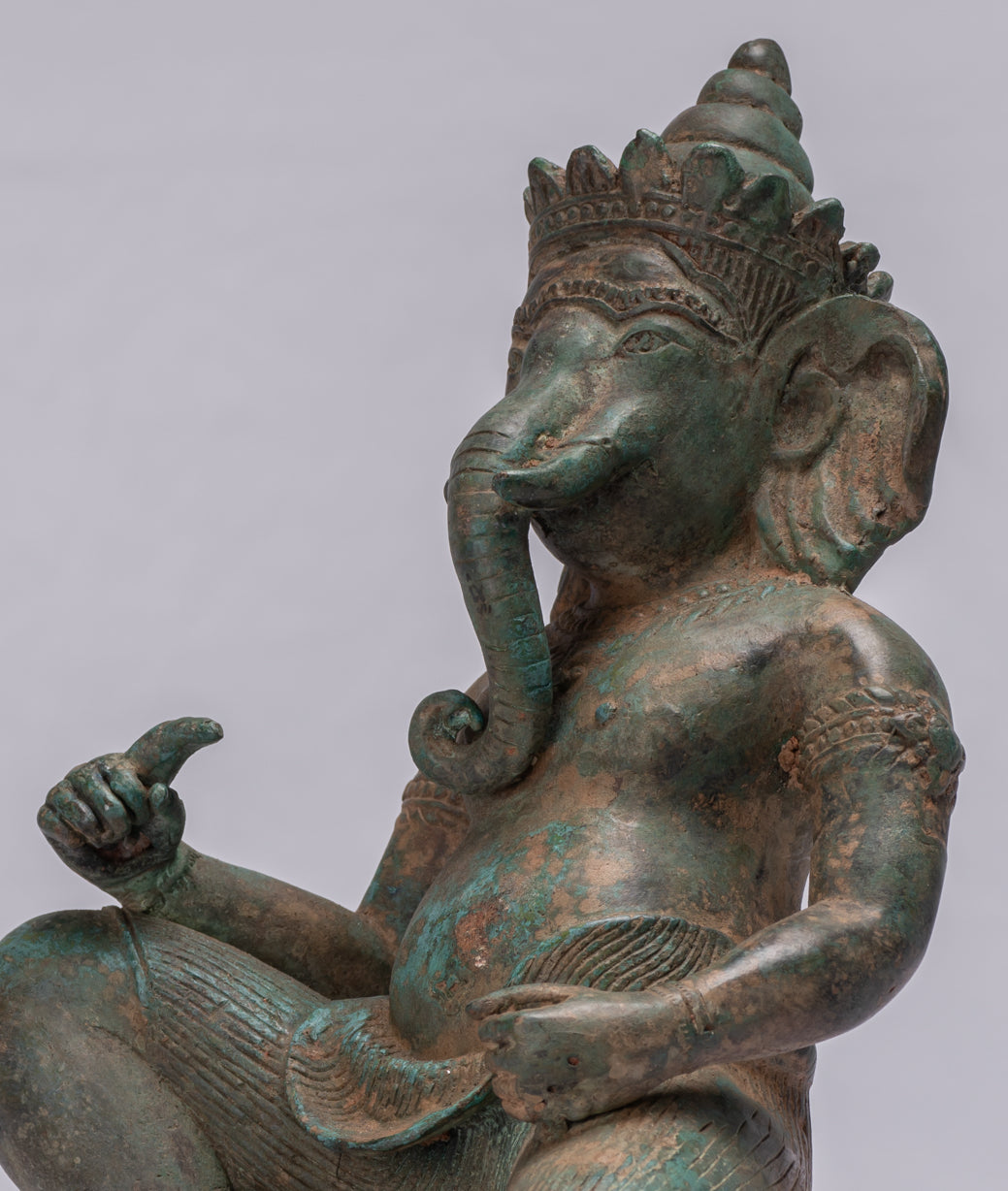 Statue de Ganesha – Statue de Ganesh agenouillée en bronze de style thaïlandais antique – 25 cm.