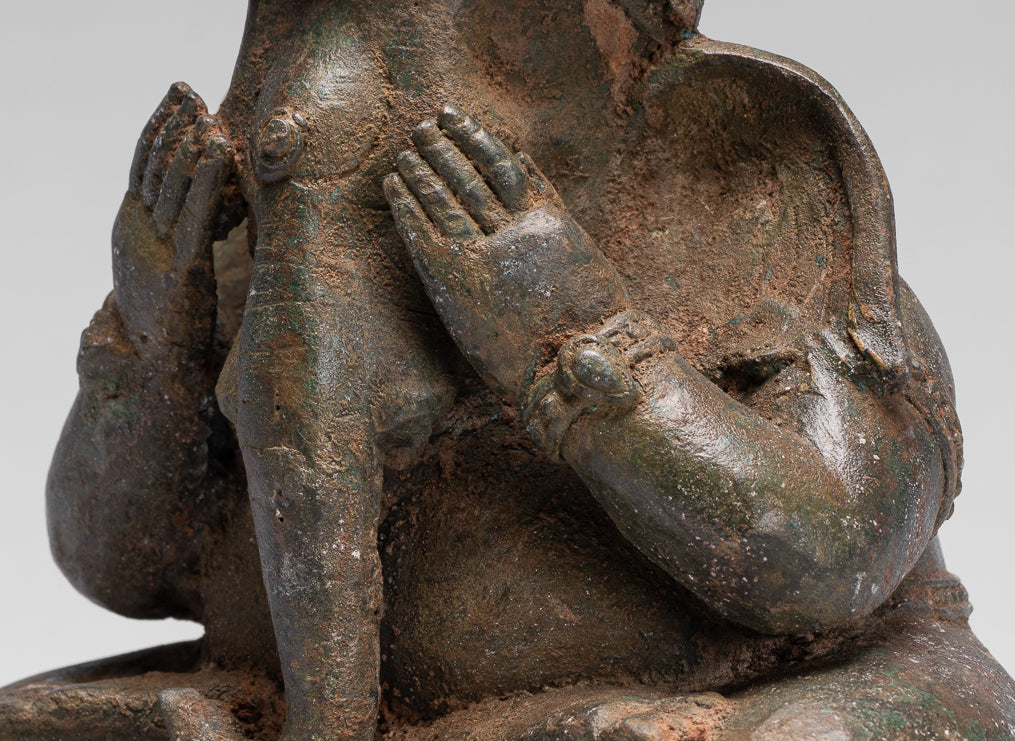 Estatua de Ganesha - Estatua de bronce de estilo tailandés antiguo 'See No Evil'- 24cm/10 "