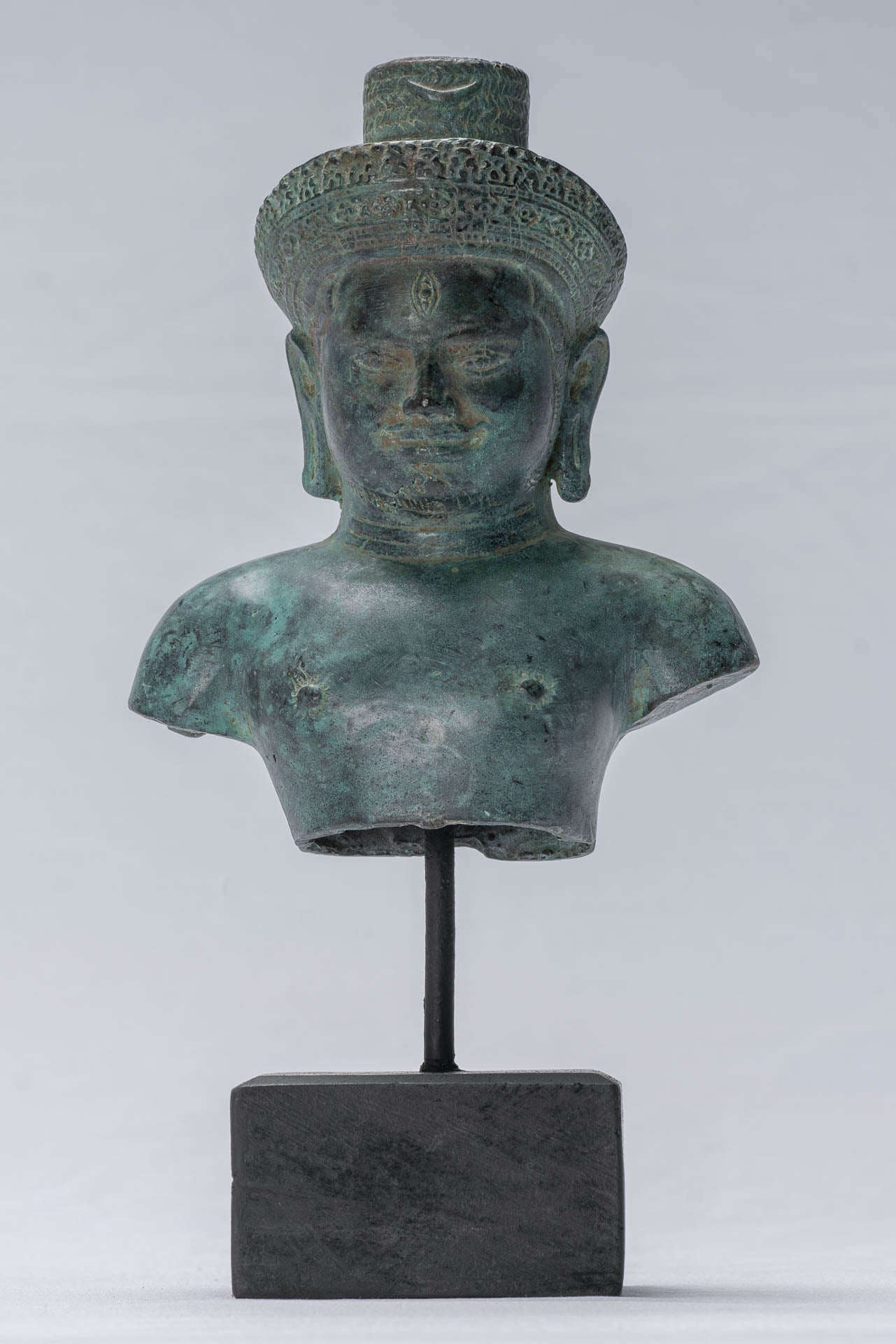 Estatua de Shiva - Estatua de Torso Montado de bronce antiguo de estilo Khmer - 27 cm/11 "