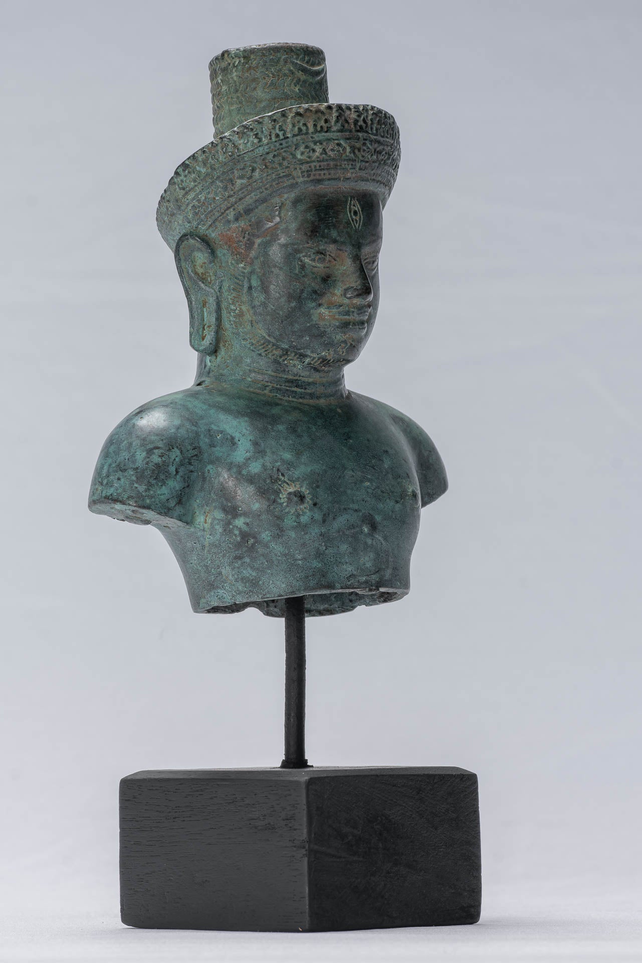 Estatua de Shiva - Estatua de Torso Montado de bronce antiguo de estilo Khmer - 27 cm/11 "