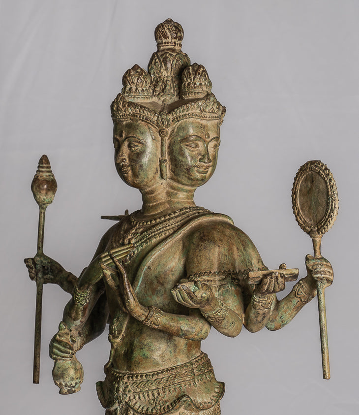 Brahma-Statue – Stehende Brahma-Statue aus Bronze im antiken Thai-Stil – 76 cm.