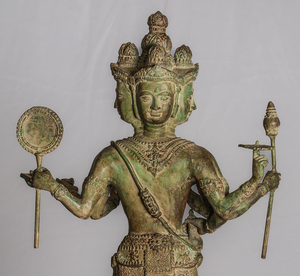Brahma Statue - Antique Thai Style Standing Bronze Brahma Statue - 76cm/30"