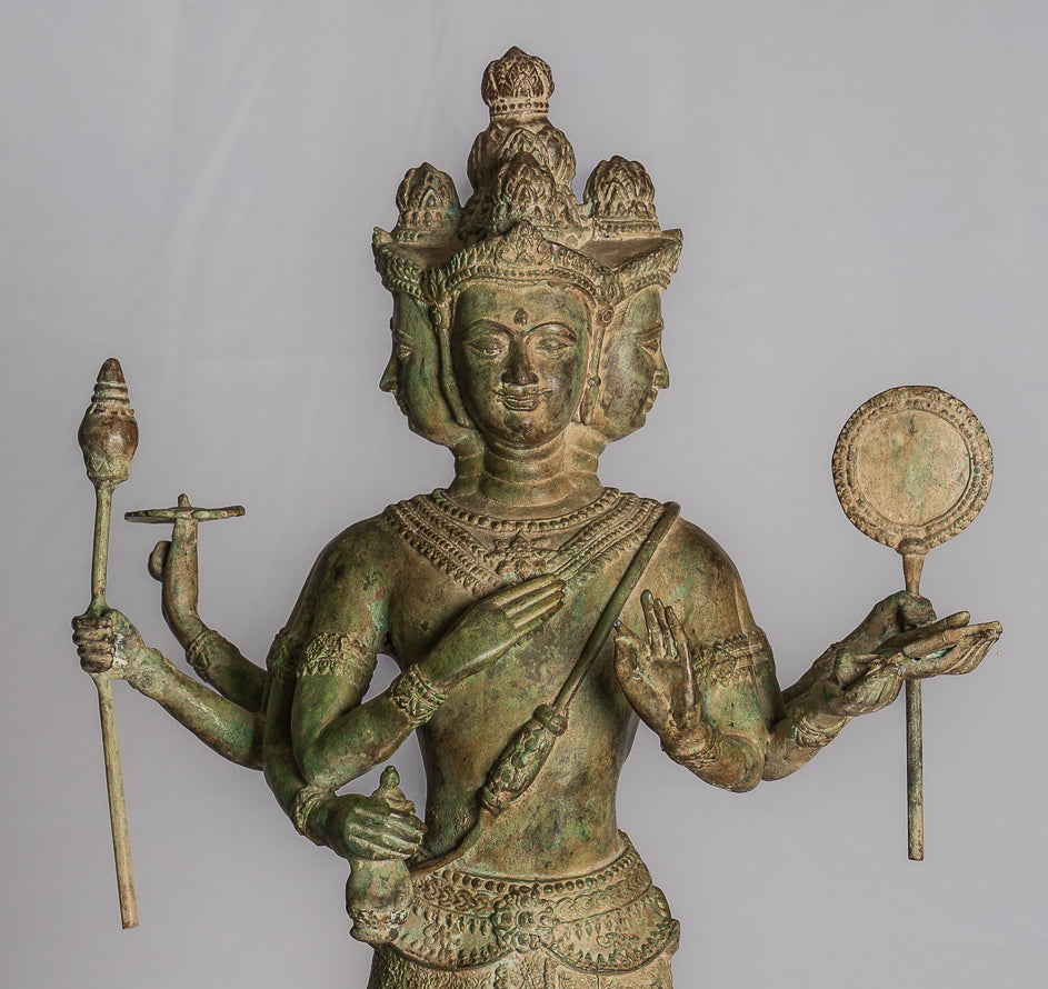Brahma Statue - Antique Thai Style Standing Bronze Brahma Statue - 76cm/30"