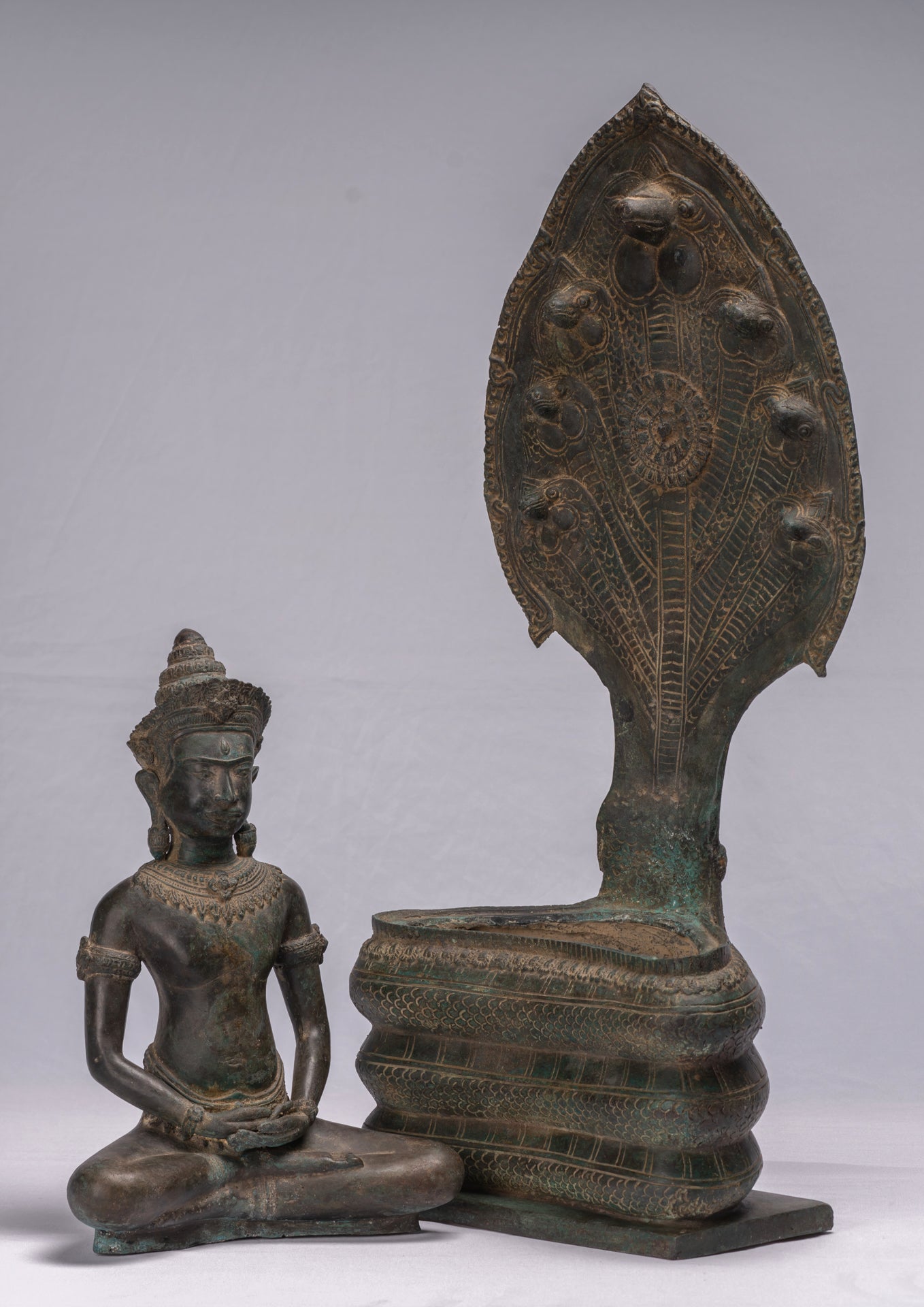 Statua Buddha - Antique Thai Thai Bronzo Meditazione seduta Naga Buddha Statua - 66 cm/26 "