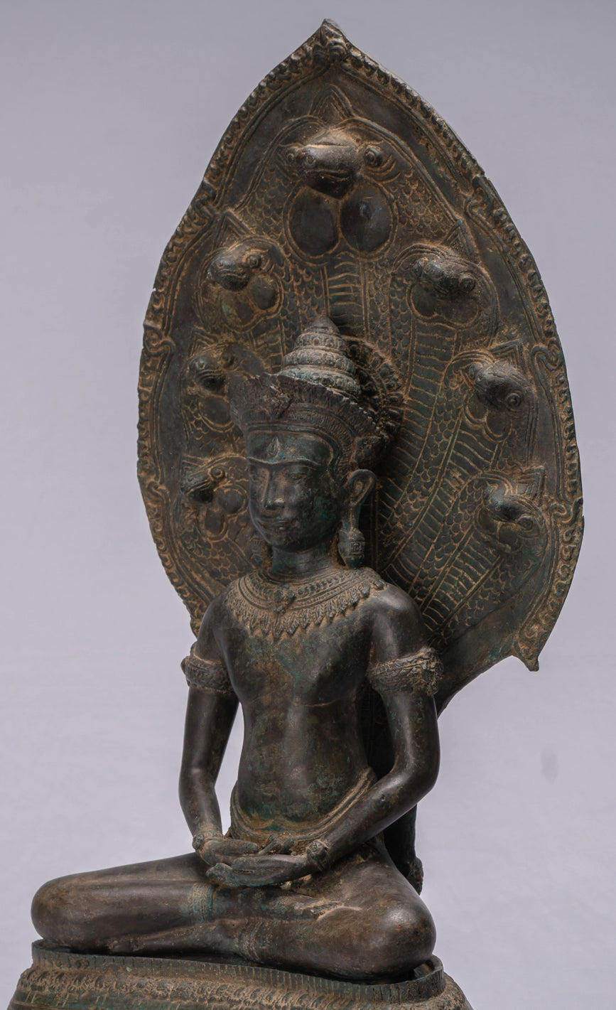 Statua Buddha - Antique Thai Thai Bronzo Meditazione seduta Naga Buddha Statua - 66 cm/26 "