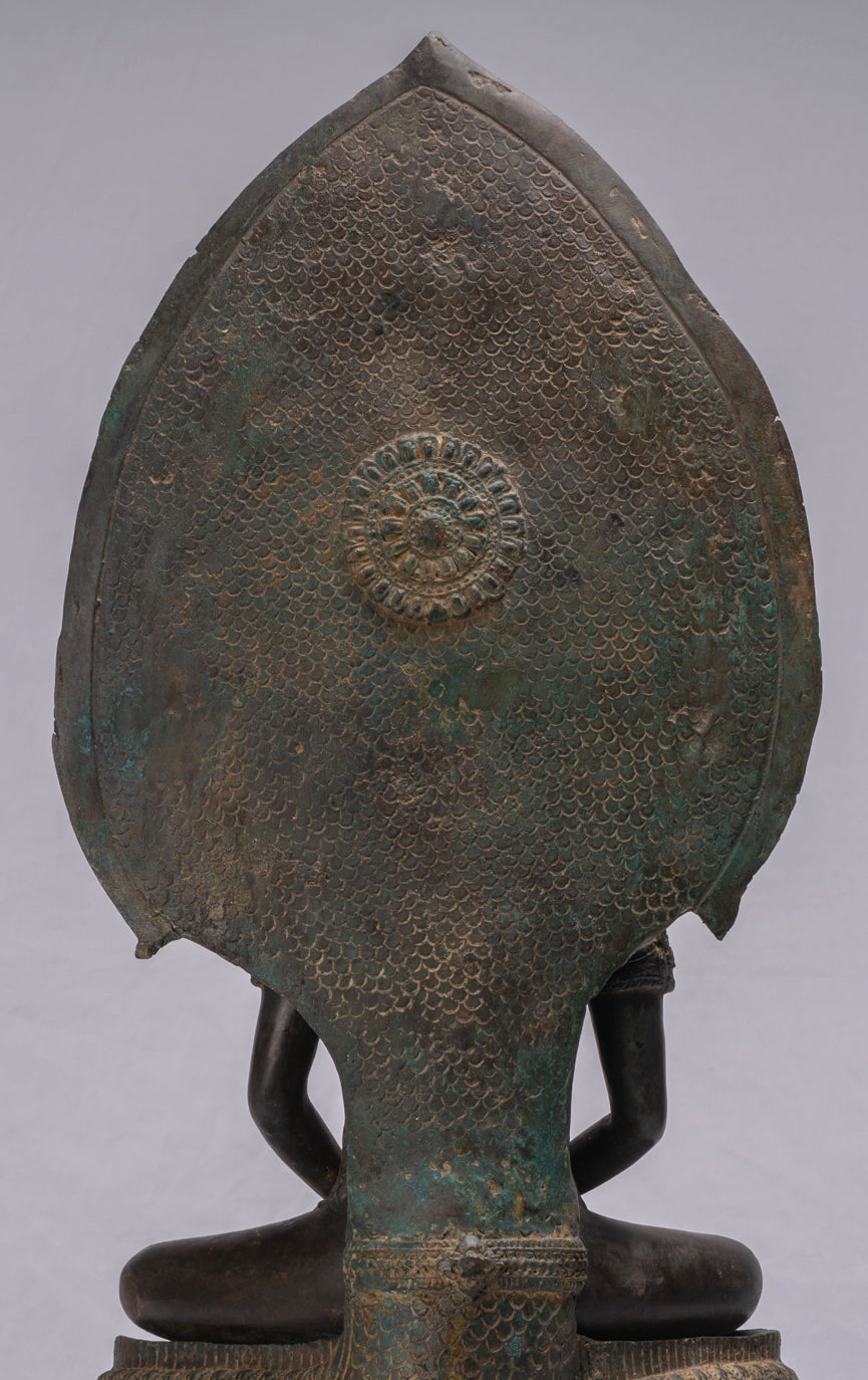Statua Buddha - Antique Thai Thai Bronzo Meditazione seduta Naga Buddha Statua - 66 cm/26 "