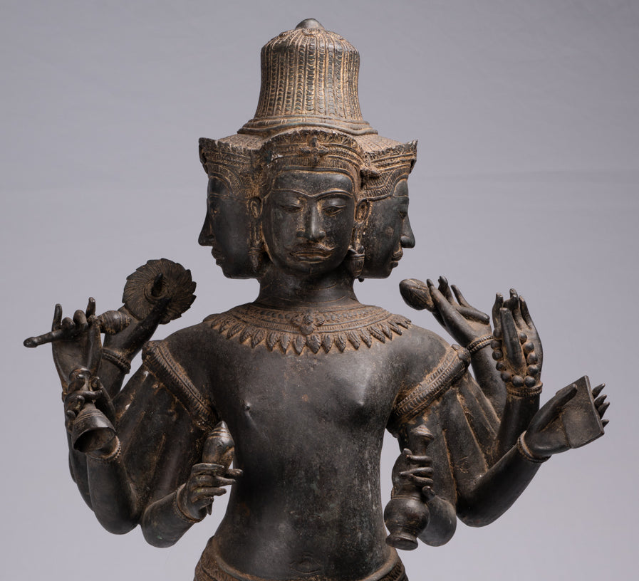 Statue de Brahma - Style Khmer Antique Koh Ker Brahma debout en bronze - Création du Dieu hindou - 97 cm/39"