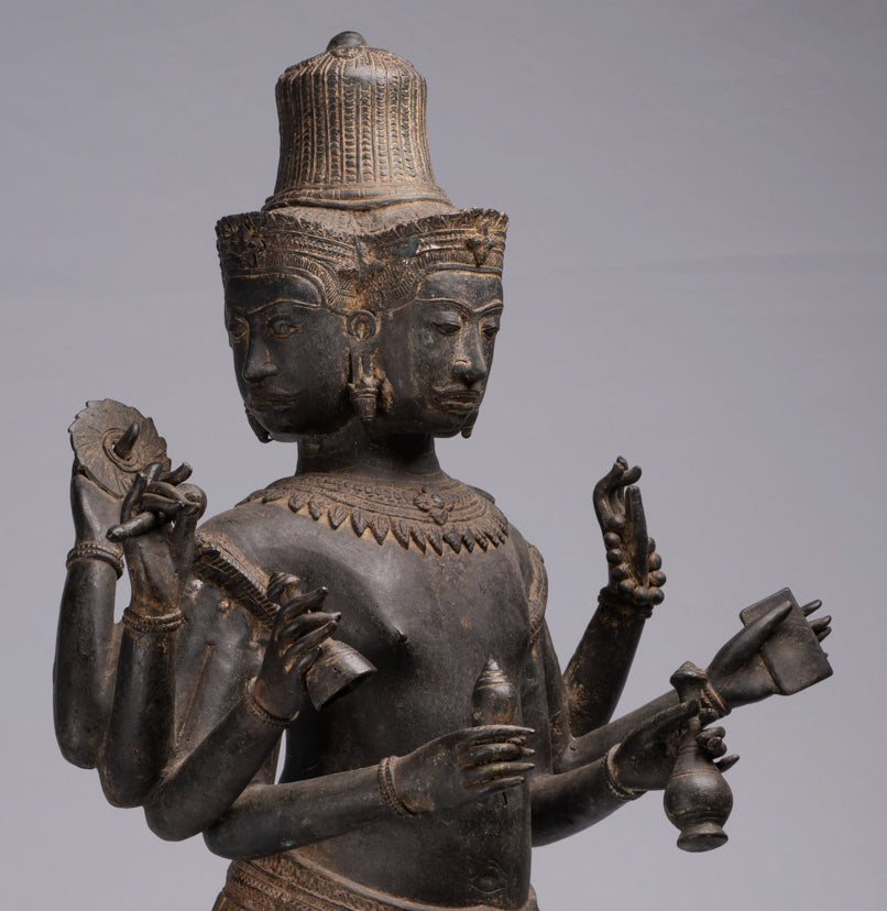 Statue de Brahma - Style Khmer Antique Koh Ker Brahma debout en bronze - Création du Dieu hindou - 97 cm/39"