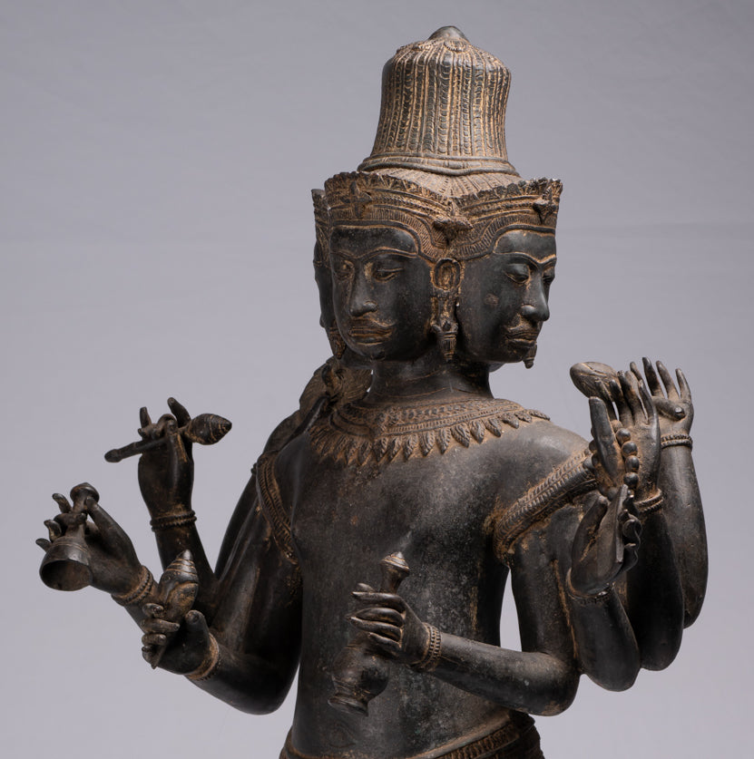 Statue de Brahma - Style Khmer Antique Koh Ker Brahma debout en bronze - Création du Dieu hindou - 97 cm/39"