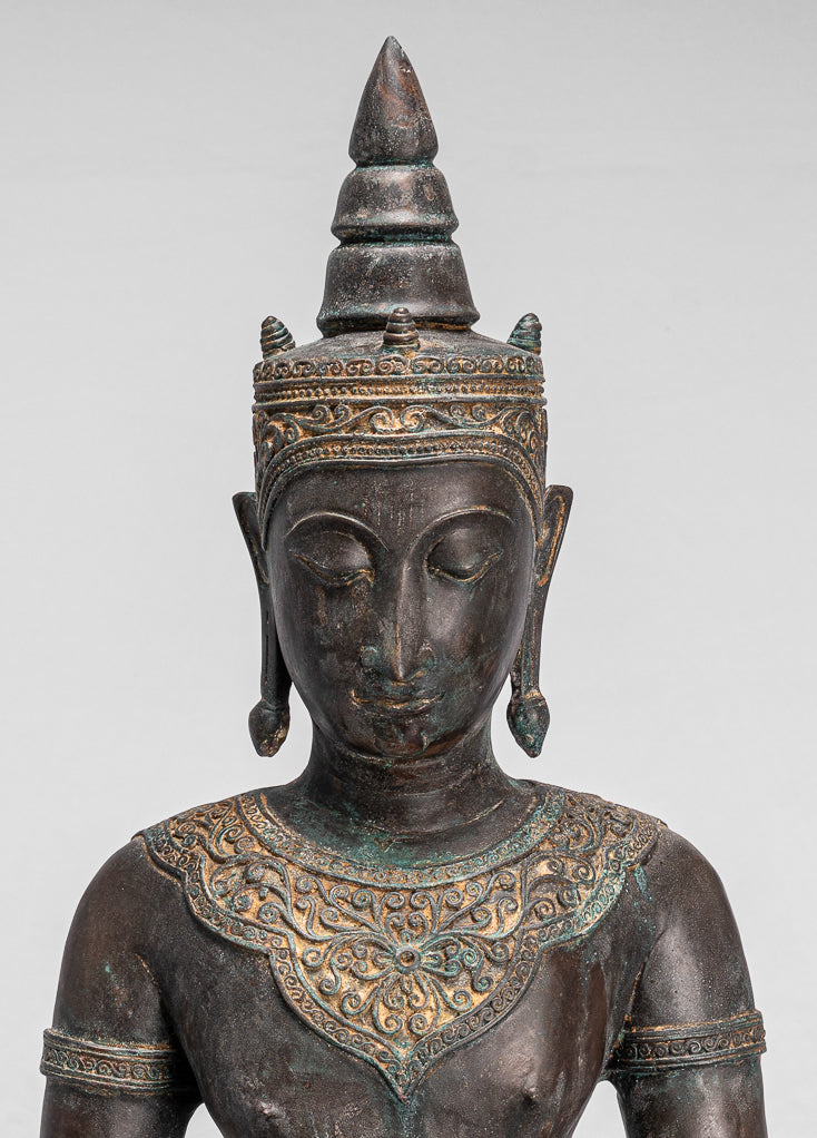 Statue de Bouddha - Statue de Bouddha des Lumières assise d'Ayutthaya de style thaïlandais antique - 74 cm/30"