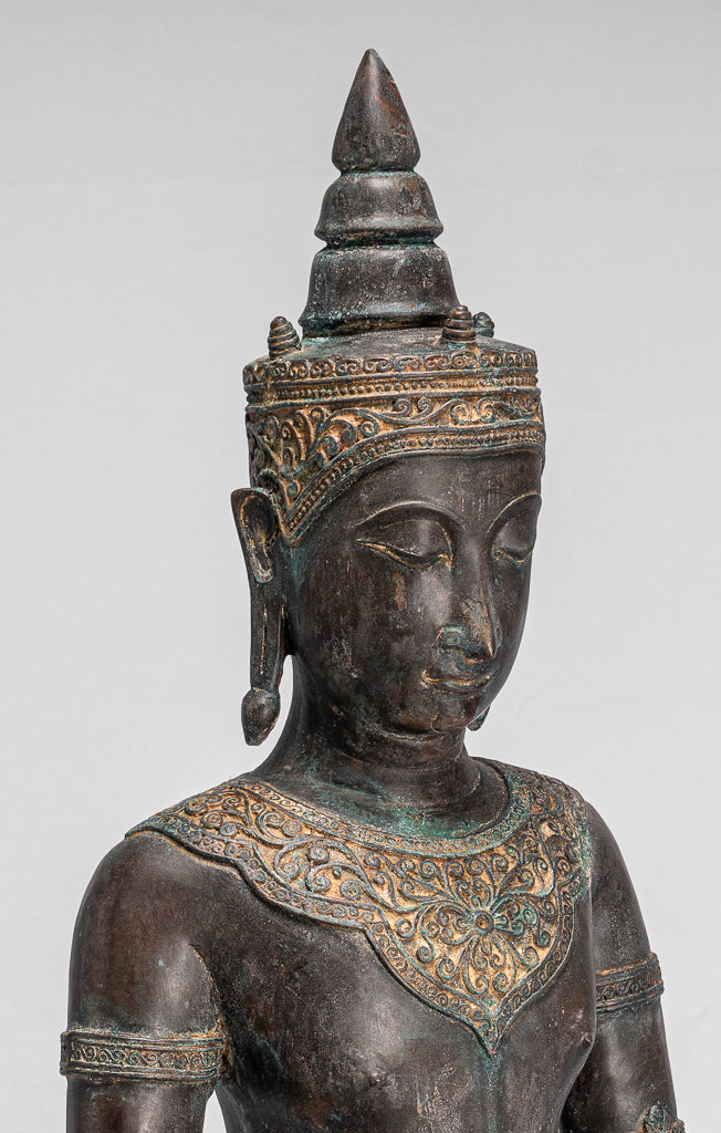 Statue de Bouddha - Statue de Bouddha des Lumières assise d'Ayutthaya de style thaïlandais antique - 74 cm/30"