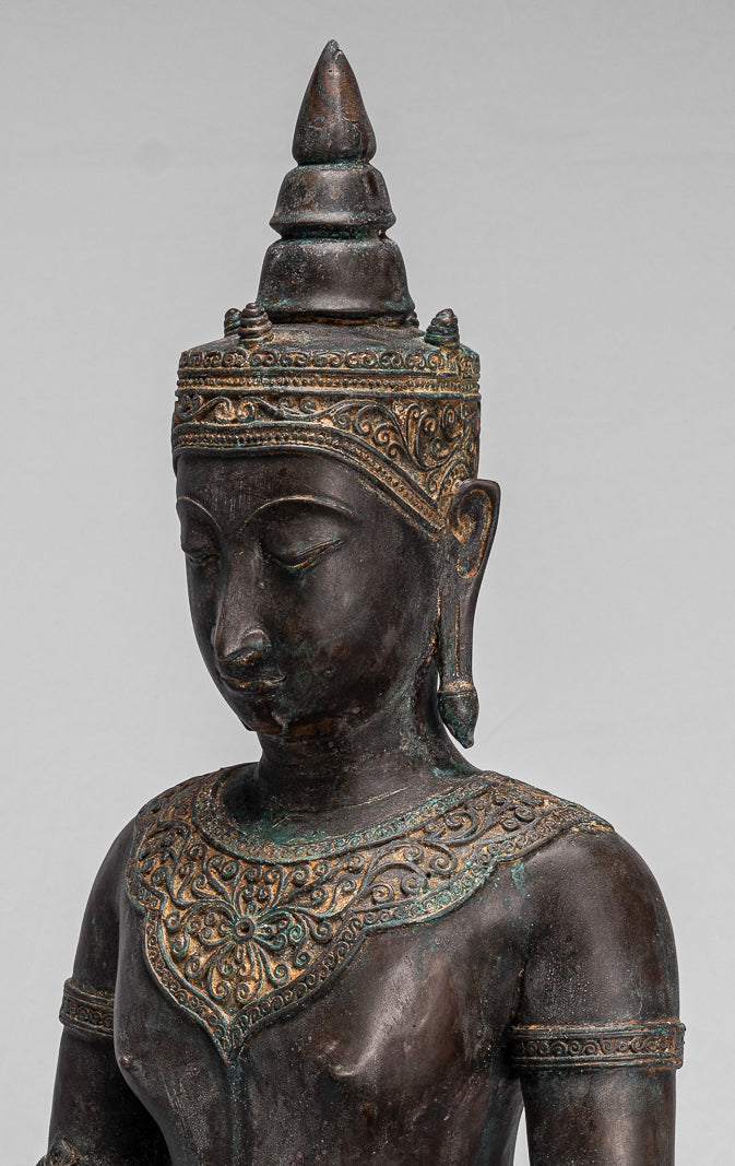 Statue de Bouddha - Statue de Bouddha des Lumières assise d'Ayutthaya de style thaïlandais antique - 74 cm/30"