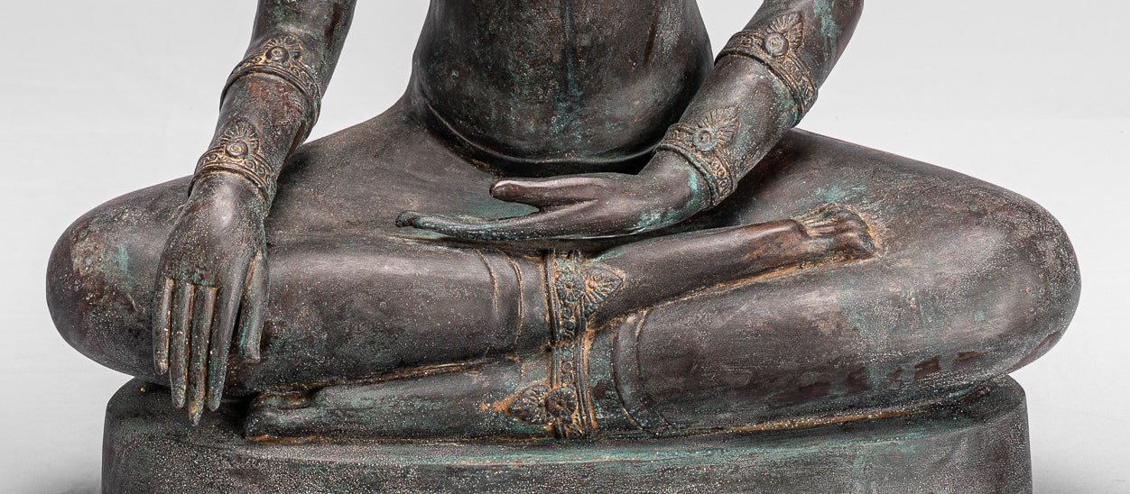 Statue de Bouddha - Statue de Bouddha des Lumières assise d'Ayutthaya de style thaïlandais antique - 74 cm/30"