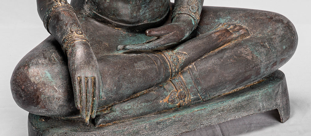 Statue de Bouddha - Statue de Bouddha des Lumières assise d'Ayutthaya de style thaïlandais antique - 74 cm/30"