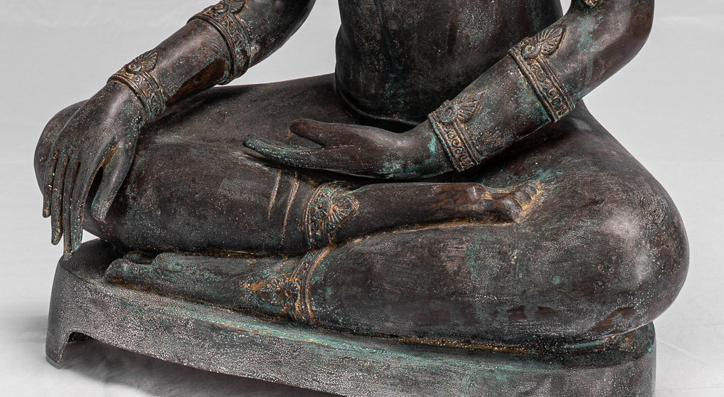 Statue de Bouddha - Statue de Bouddha des Lumières assise d'Ayutthaya de style thaïlandais antique - 74 cm/30"