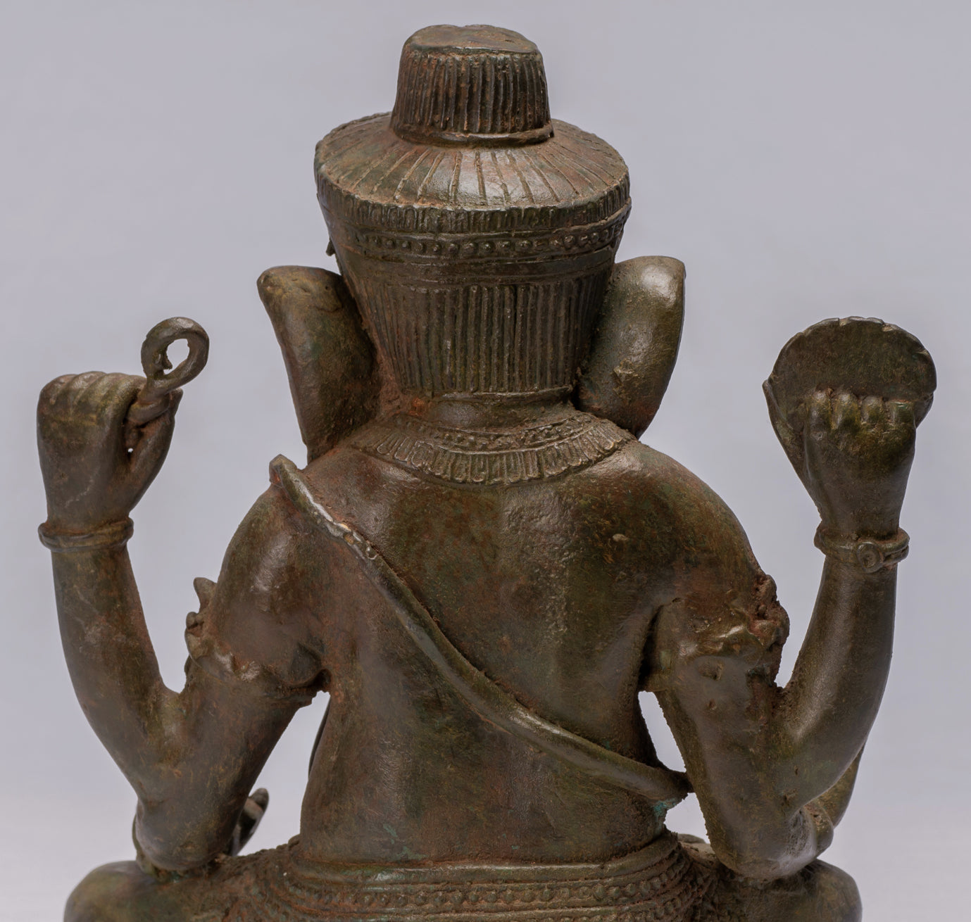 Statue de Ganesha à 4 bras vert assis en bronze de style thaïlandais antique - 31 cm/12"