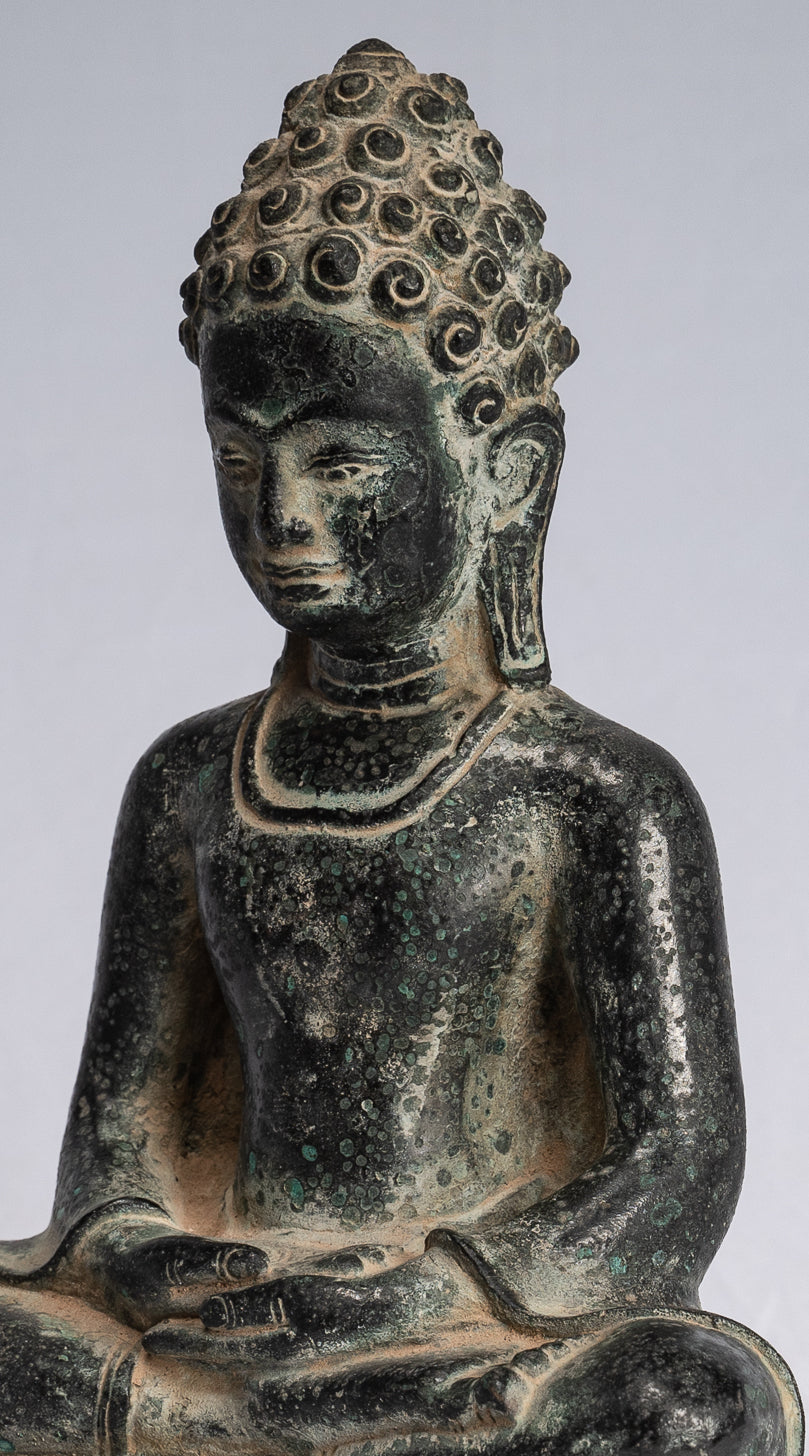Estatua de Buda - Estatua de Buda de Meditación de Bronce Sentado de Estilo Antiguo Khmer - 20 cm/8 "