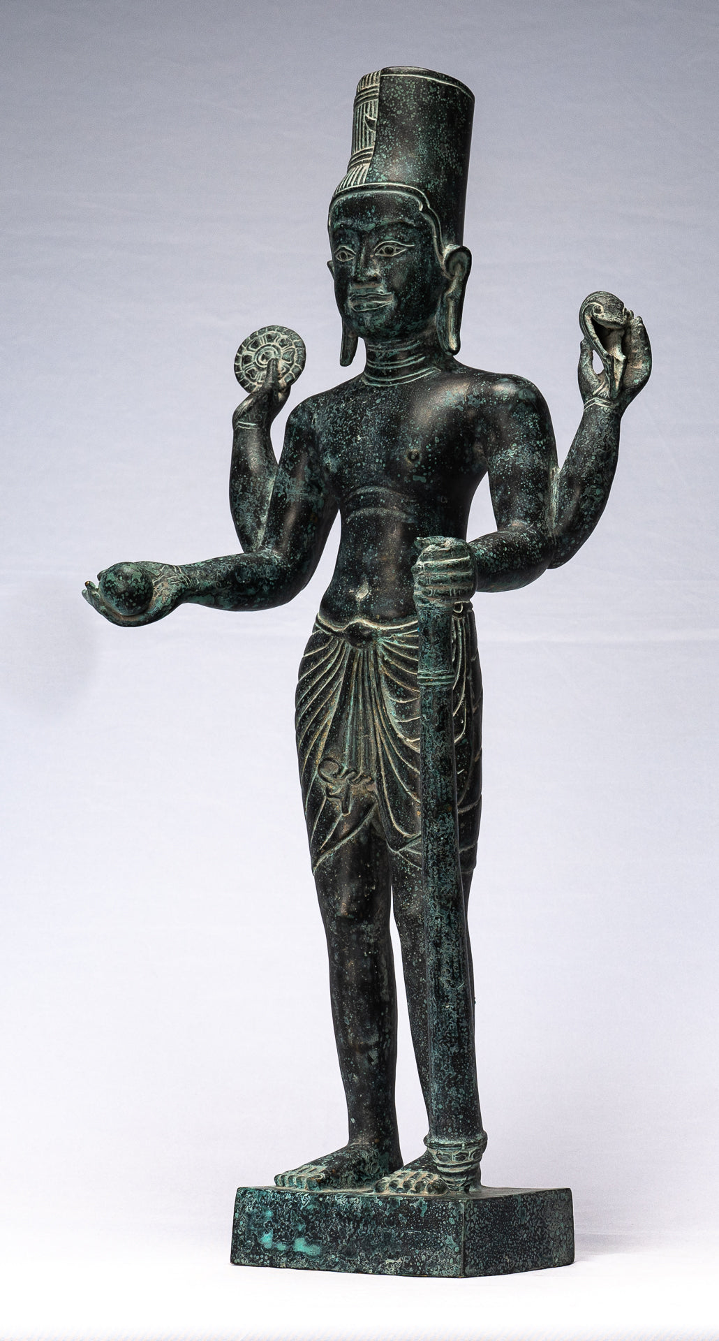 Harihara - antique Phnom Penh Style bronze khmer Hari Hara ou Vishnu & Shiva - 57cm / 23 "