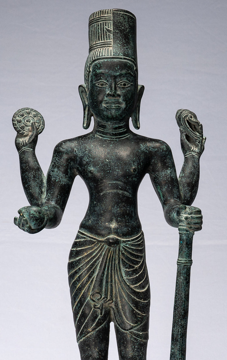 Harihara - antique Phnom Penh Style bronze khmer Hari Hara ou Vishnu & Shiva - 57cm / 23 "