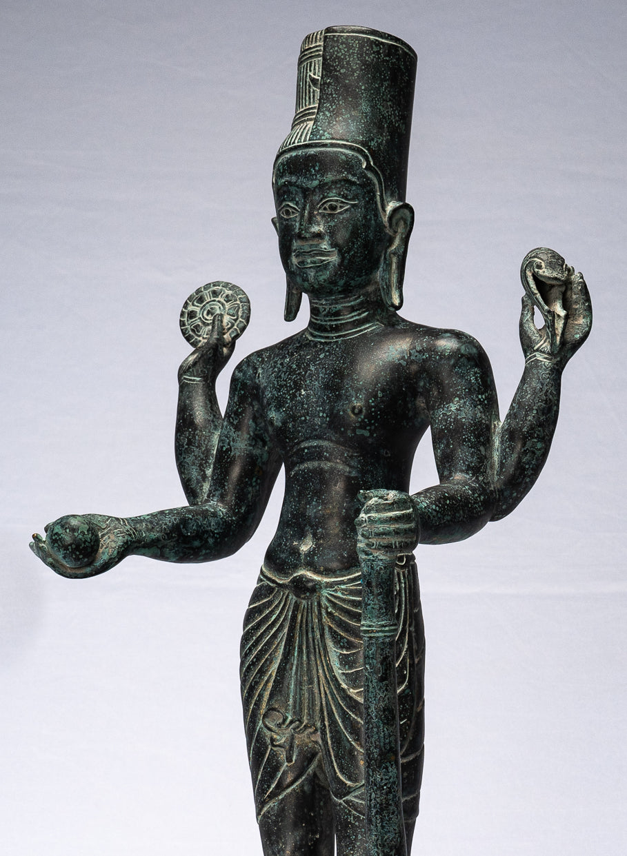 Harihara - antique Phnom Penh Style bronze khmer Hari Hara ou Vishnu & Shiva - 57cm / 23 "