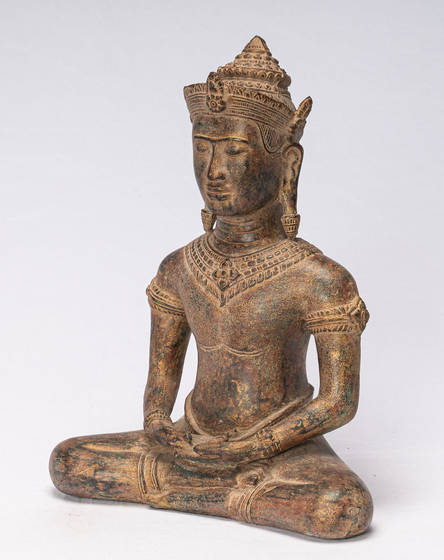 Buddha Statue - Antique Khmer Style Bronze Seated Meditation Angkor Buddha Statue -13.5cm/5"