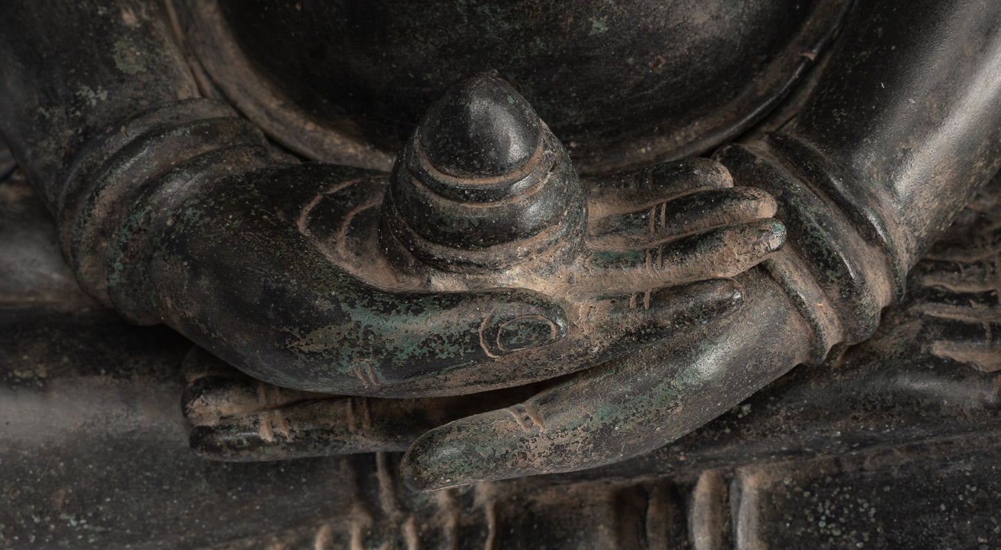 Buddha Statue-Antike Khmer Style Bronze Seated Amitabha Meditation Buddha Statue-55cm/22 "