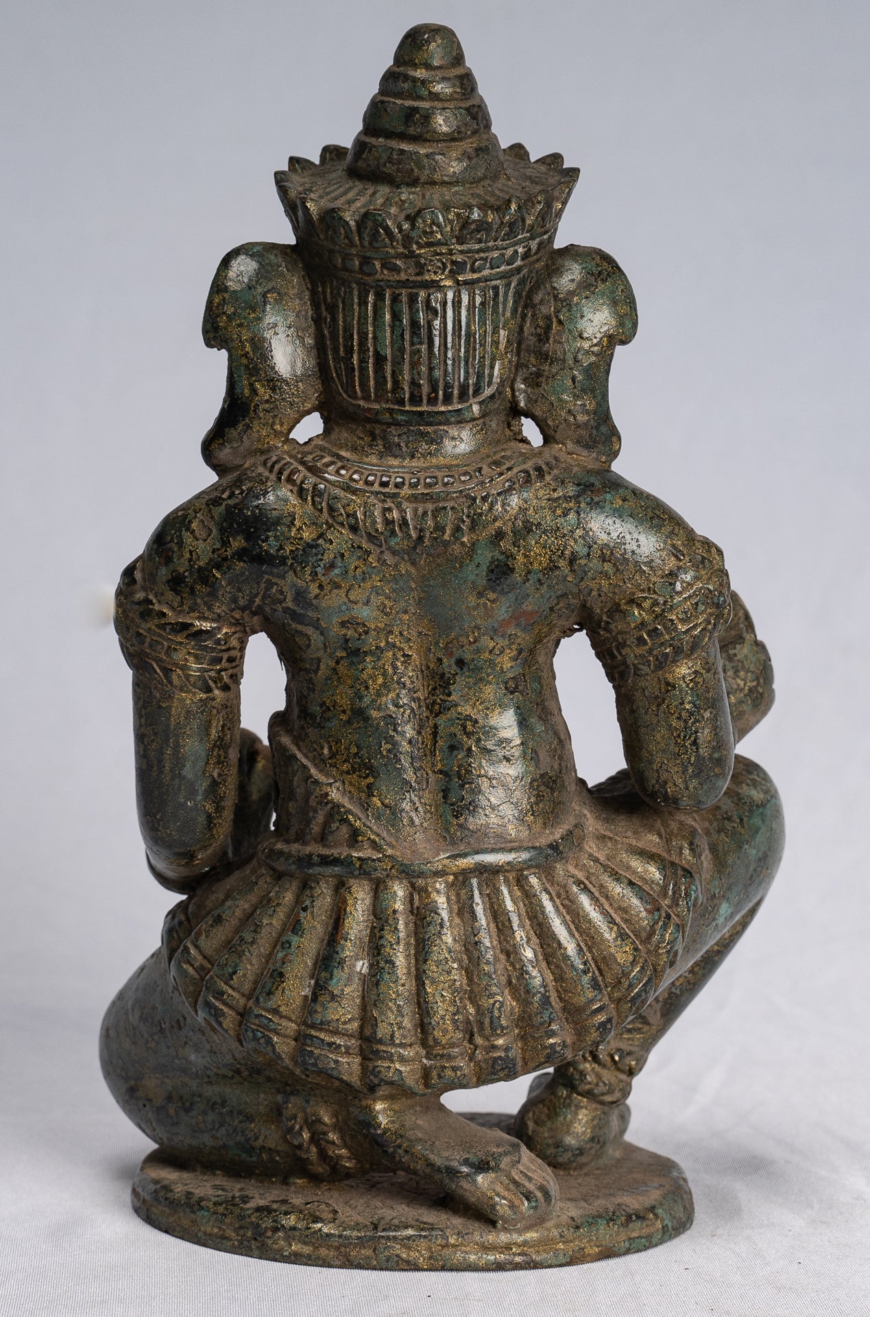 Ganesha Statue - Antique Thai Style Bronze Kneeling Ganesh Statue - 18cm/7"