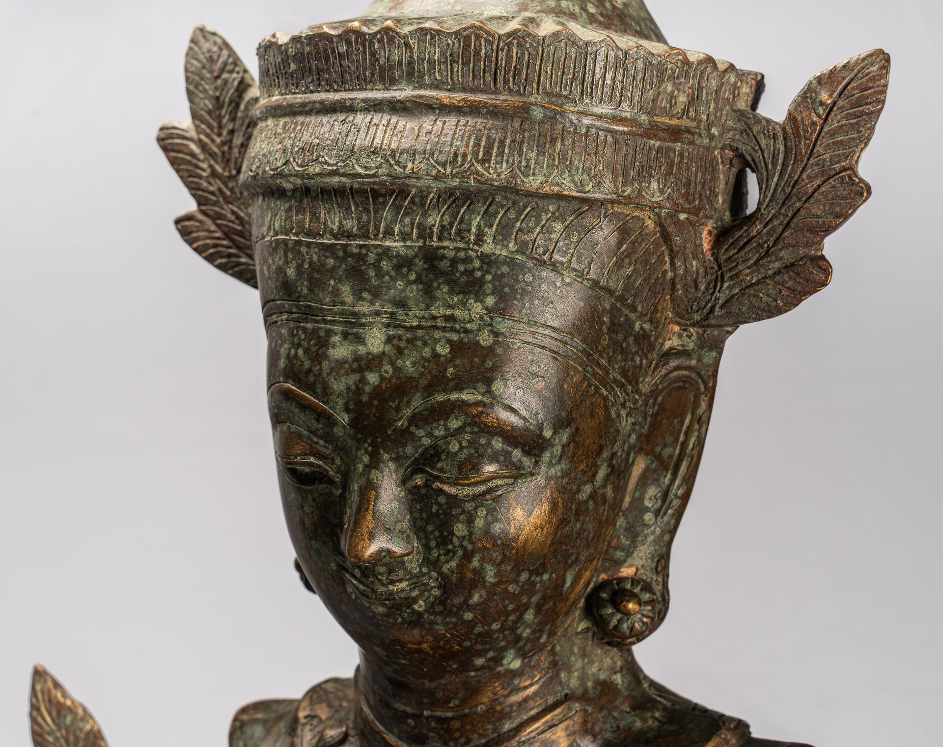 Antique Burmese Style Bronze Shan Enlightenment Seated Buddha Statue - 102cm/41"