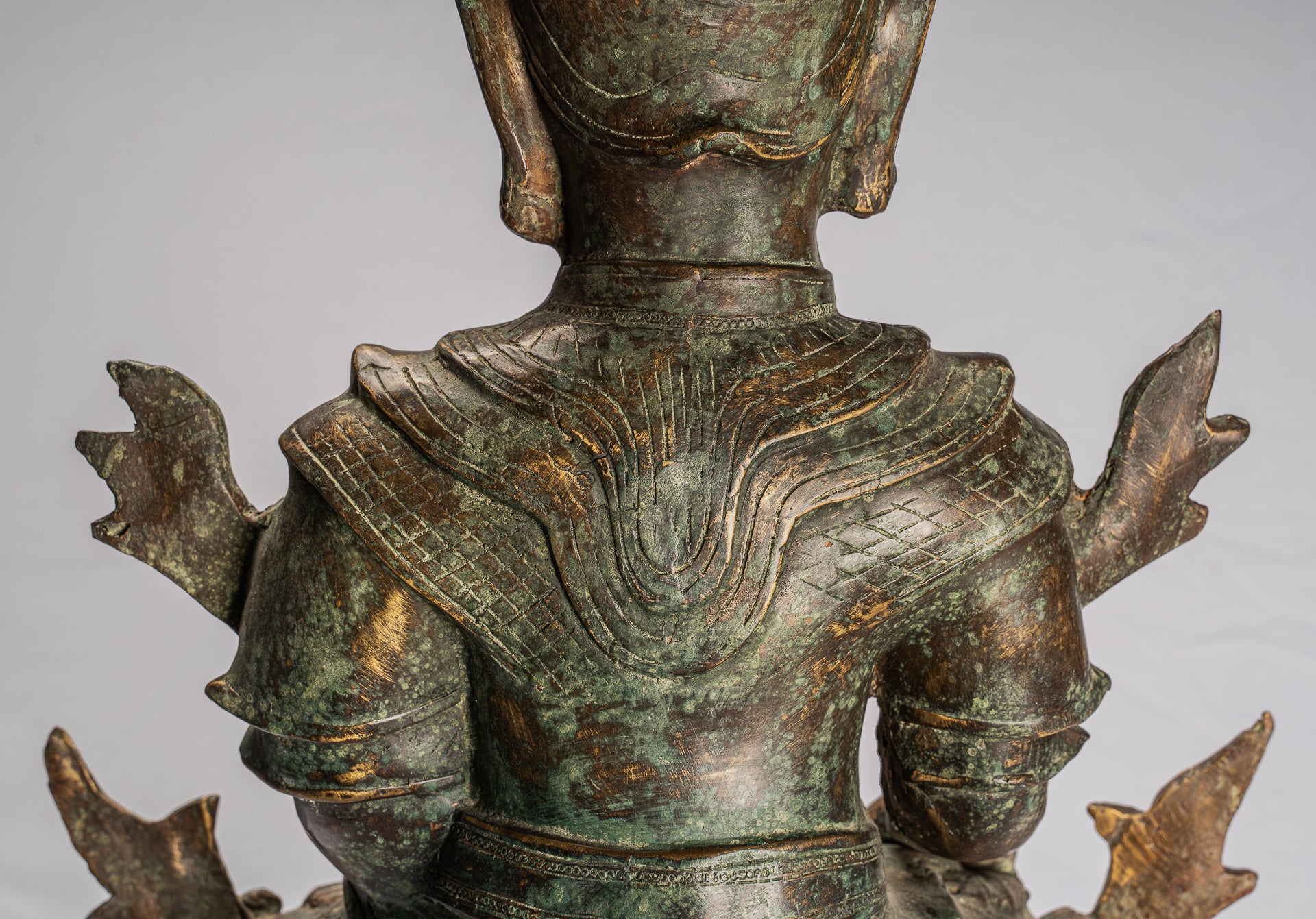 Antique Burmese Style Bronze Shan Enlightenment Seated Buddha Statue - 102cm/41"