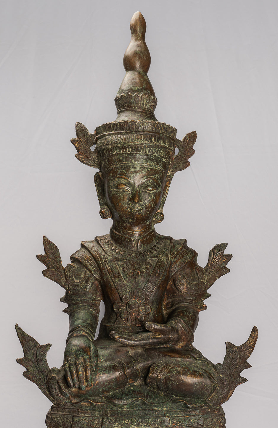 Antique Burmese Style Bronze Shan Enlightenment Seated Buddha Statue - 102cm/41"