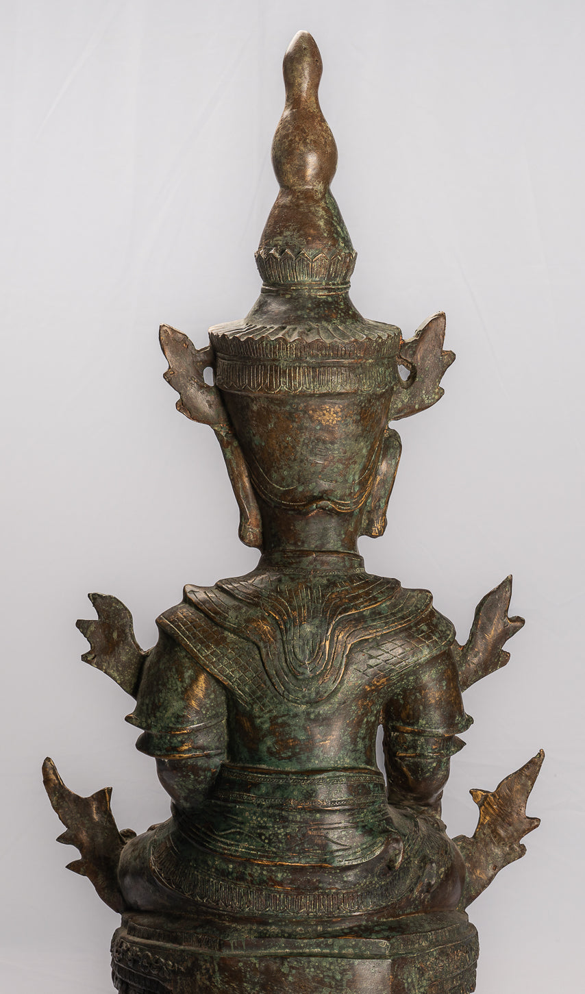 Antique Burmese Style Bronze Shan Enlightenment Seated Buddha Statue - 102cm/41"