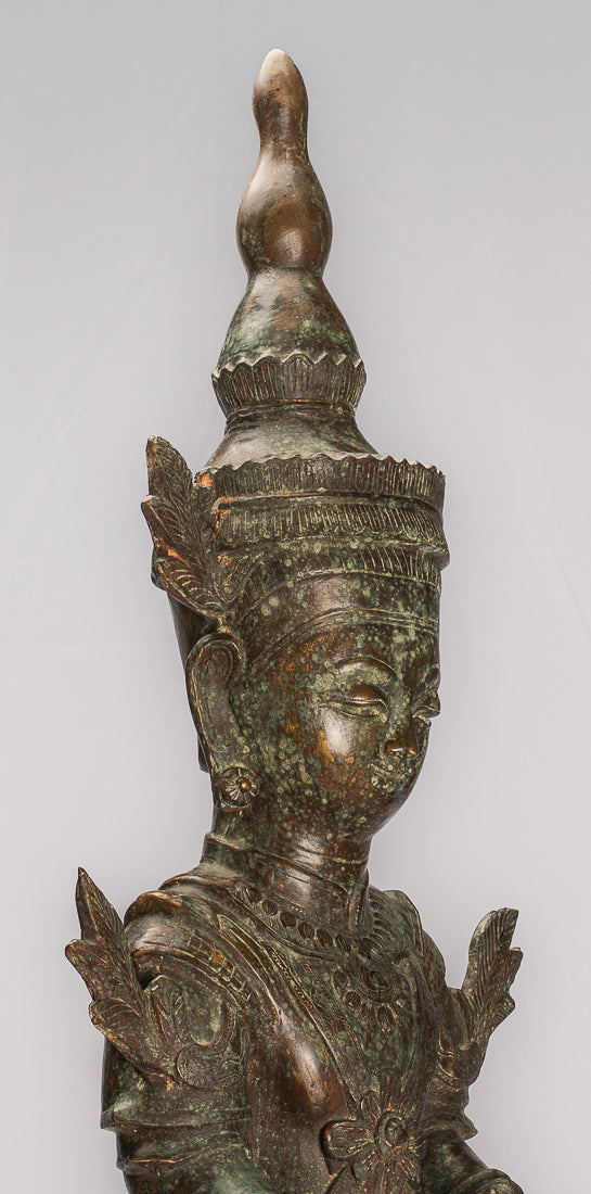 Antique Burmese Style Bronze Shan Enlightenment Seated Buddha Statue - 102cm/41"