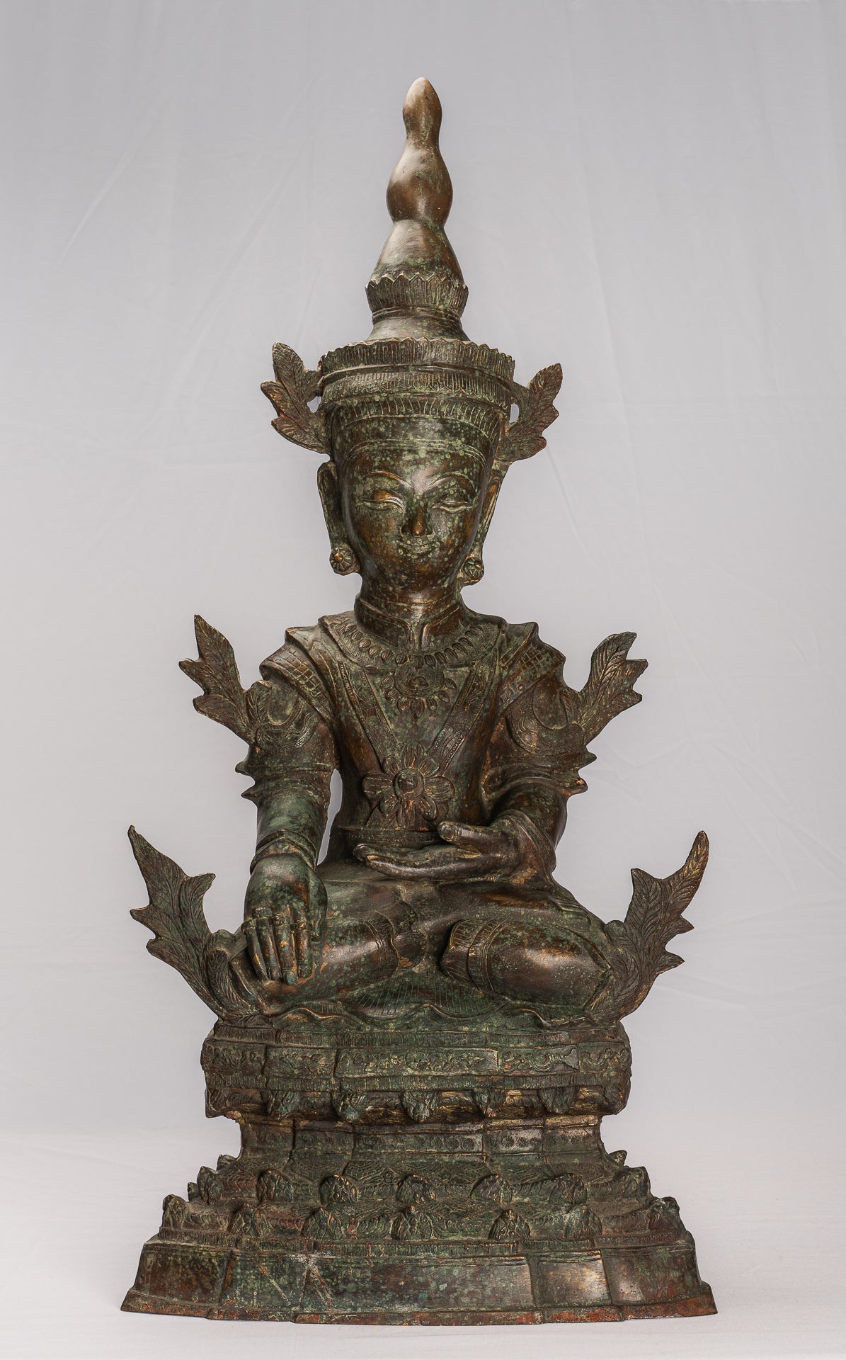 Antique Burmese Style Bronze Shan Enlightenment Seated Buddha Statue - 102cm/41"