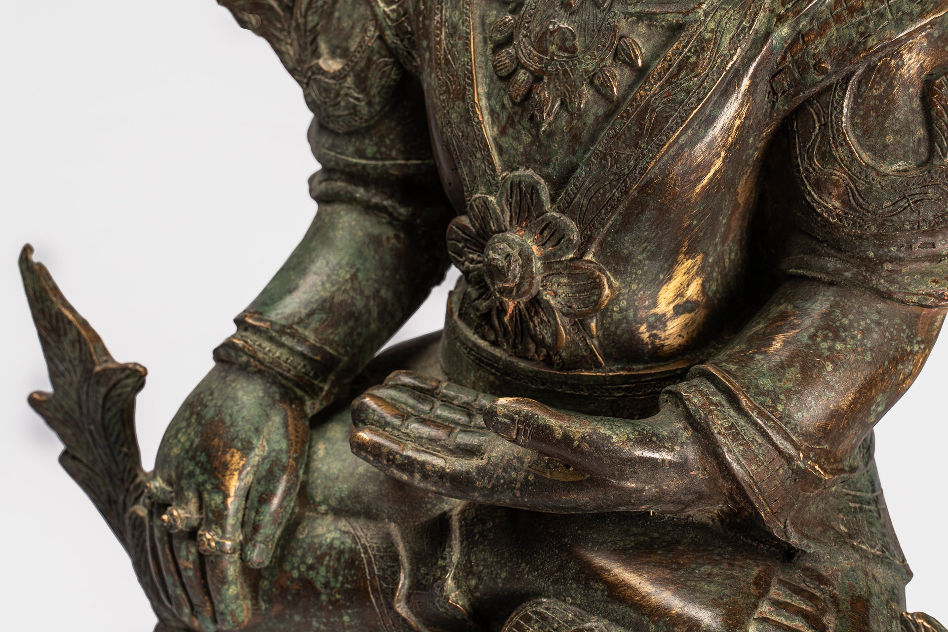 Antique Burmese Style Bronze Shan Enlightenment Seated Buddha Statue - 102cm/41"