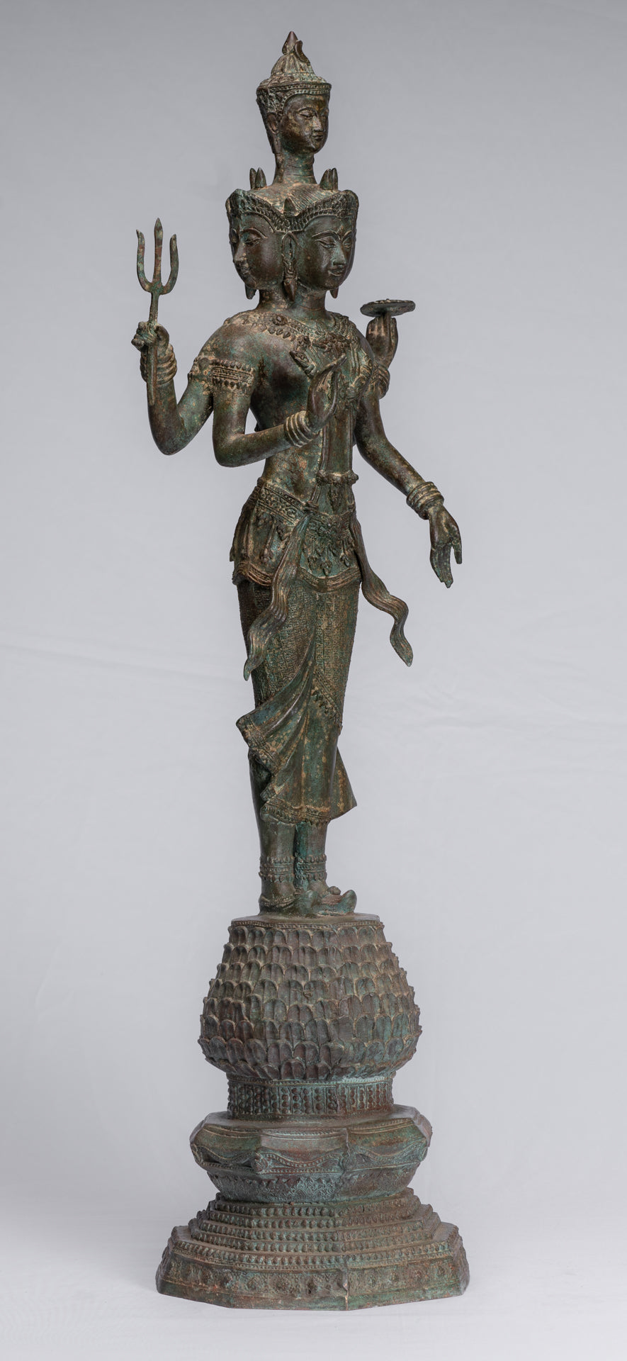 Trimurti Statue - Antique Thai Style Trimurti Shiva Brahma Vishnu Statue - 84cm/34"