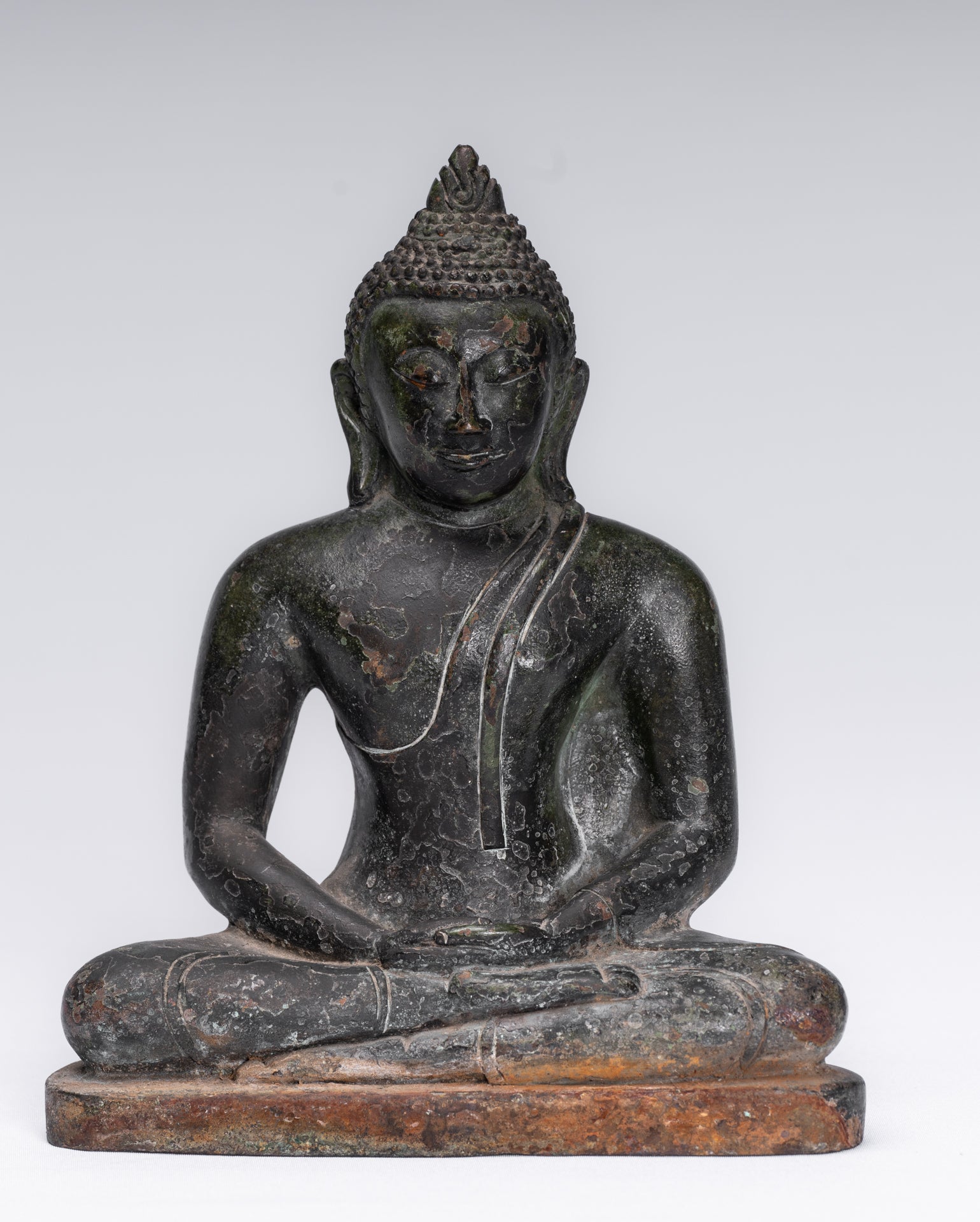 Buddha Statue - Antique Sri Lanka Style Bronze Seated Meditation Buddha Statue - 18cm/7"