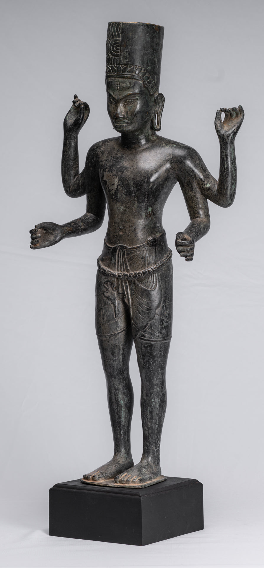 Harihara - Antique Phnom Da Style Bronze Khmer Hari Hara or Vishnu & Shiva - 77cm/31"