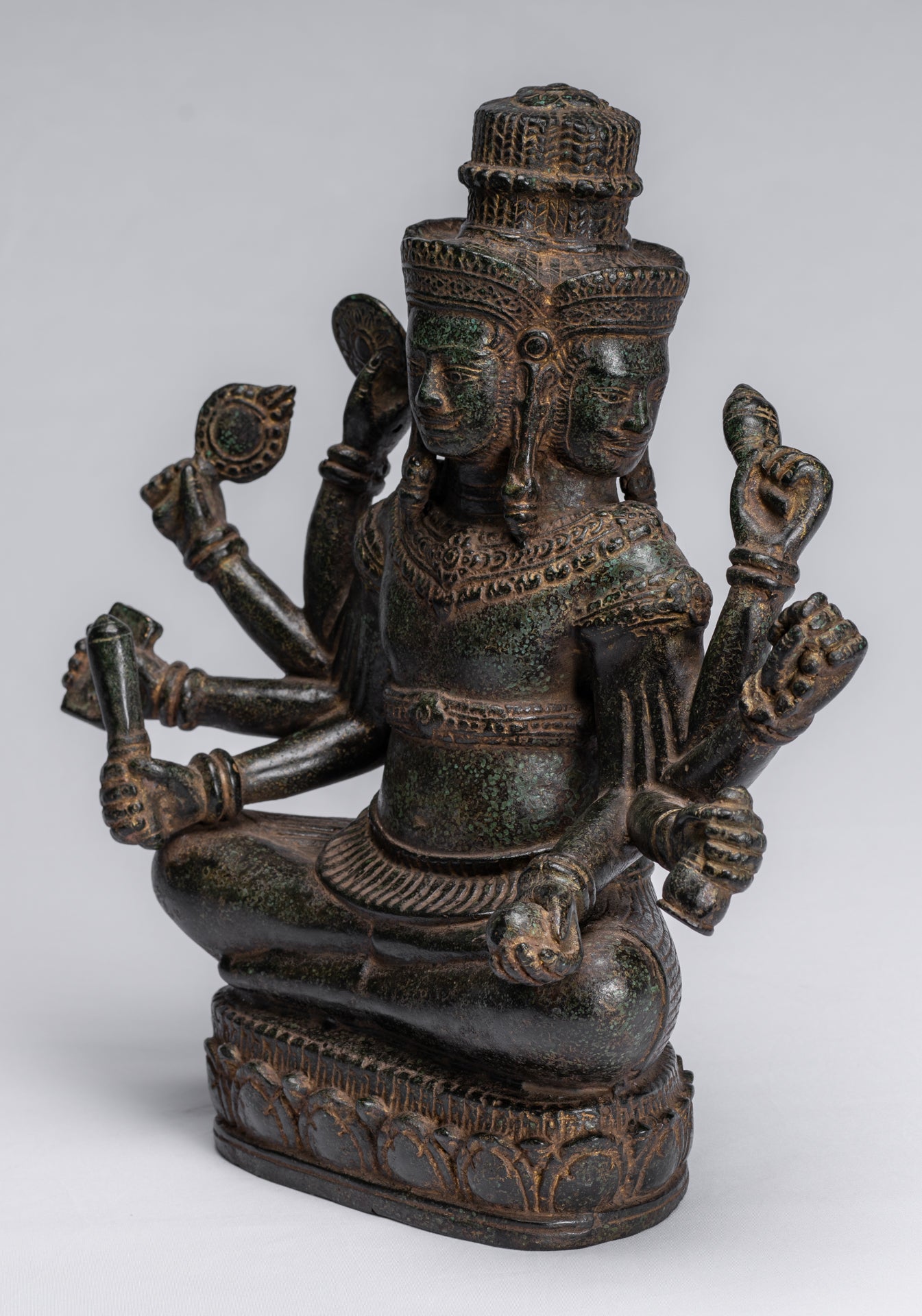 Estatua de Brahma - Antique Khmer Style Bronze 8 Arm Bayon Brahma - Creación de dios hindú - 32 cm/13 "