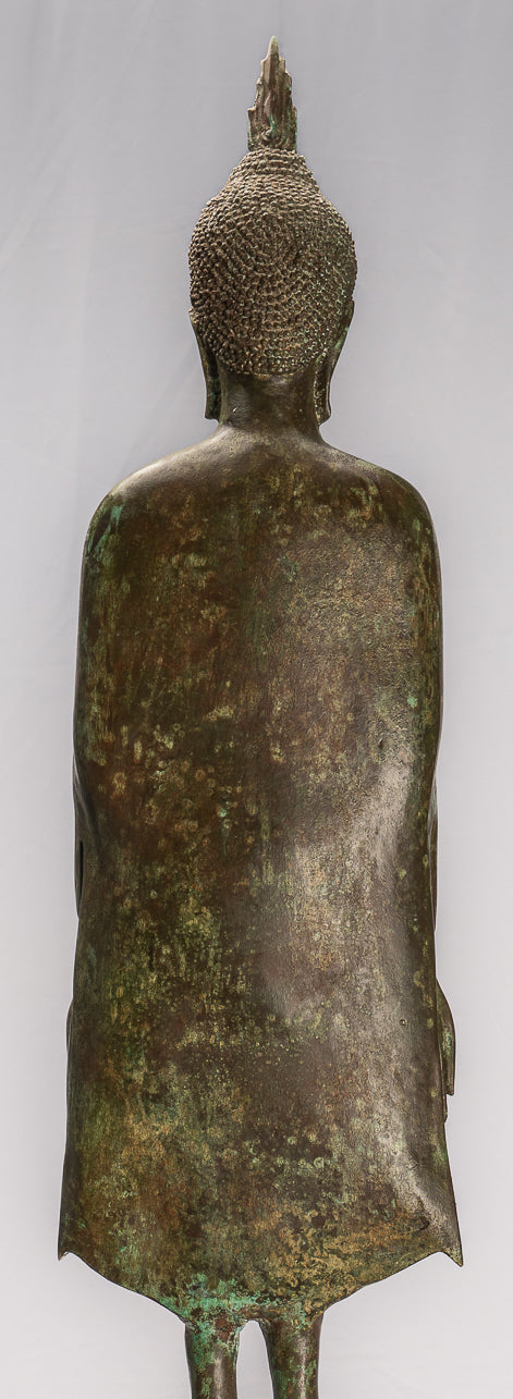 Antique Thai Style Ayutthaya Standing Bronze Charity Buddha Statue - 98cm/39"