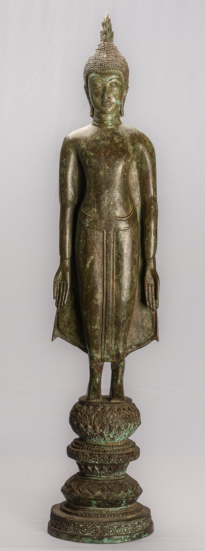 Antique Thai Style Ayutthaya Standing Bronze Charity Buddha Statue - 98cm/39"